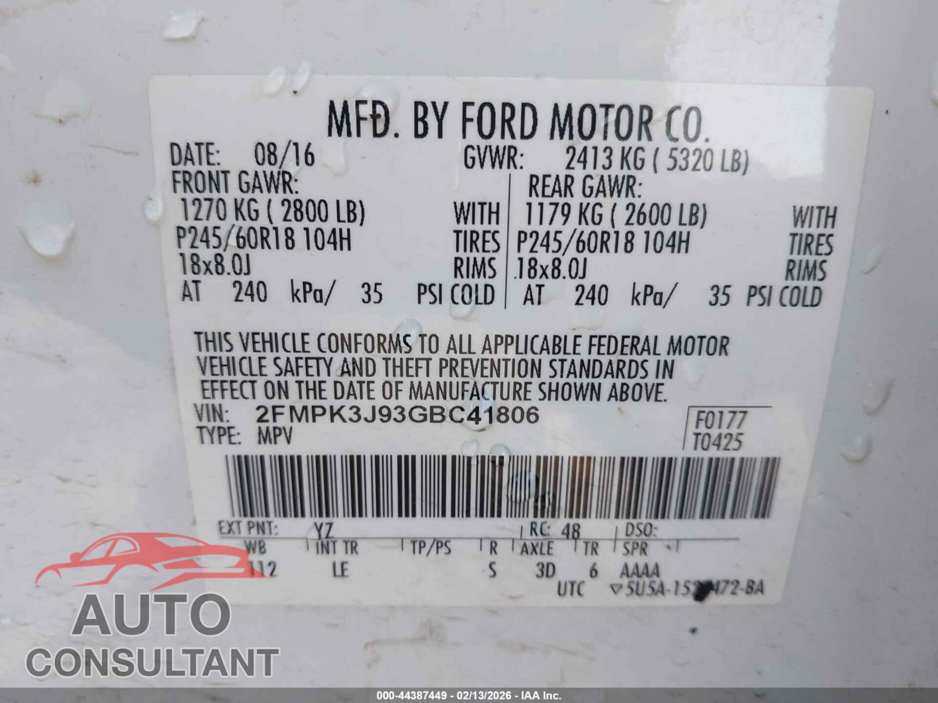 FORD EDGE 2016 - 2FMPK3J93GBC41806