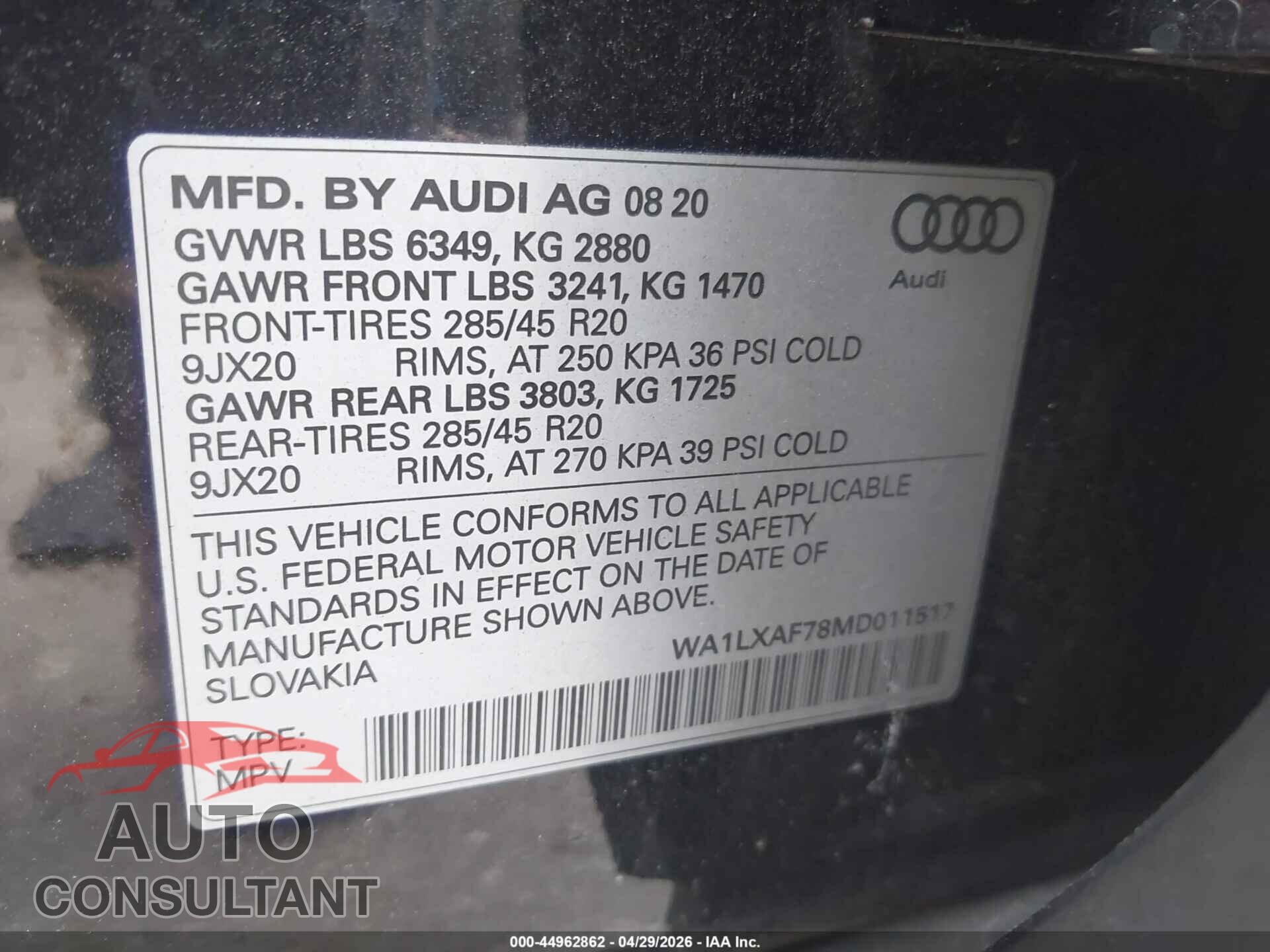 AUDI Q7 2021 - WA1LXAF78MD011517