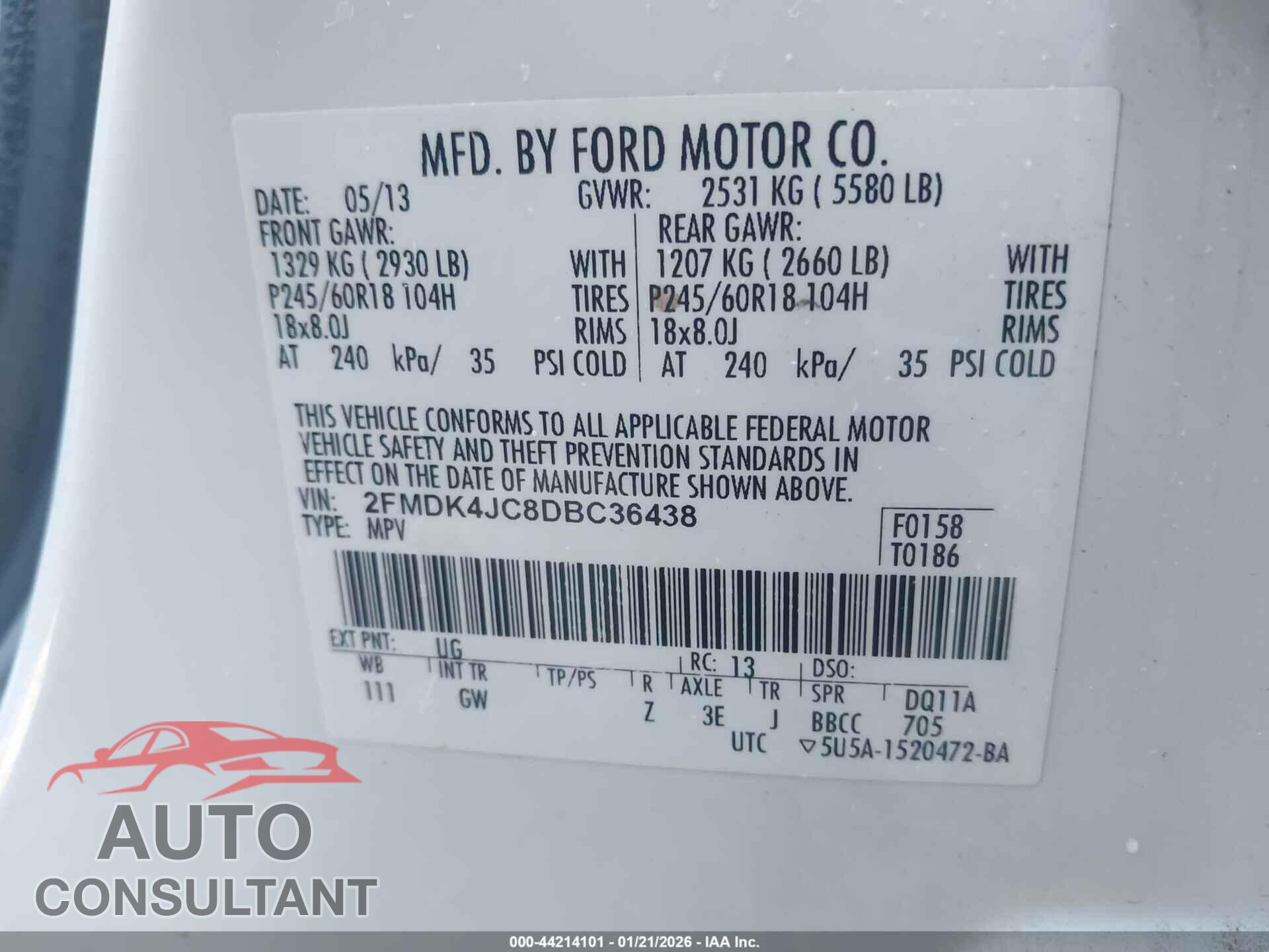 FORD EDGE 2013 - 2FMDK4JC8DBC36438