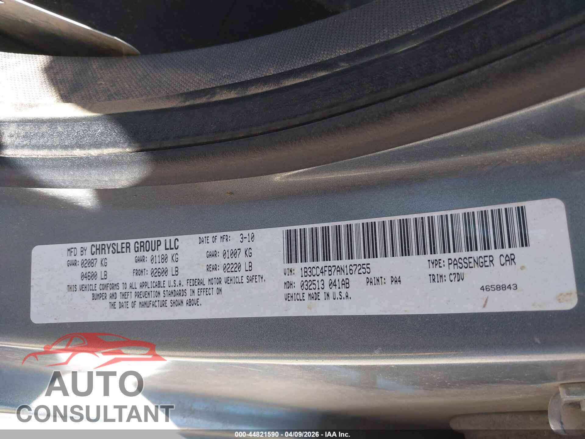 DODGE AVENGER 2010 - 1B3CC4FB7AN167255