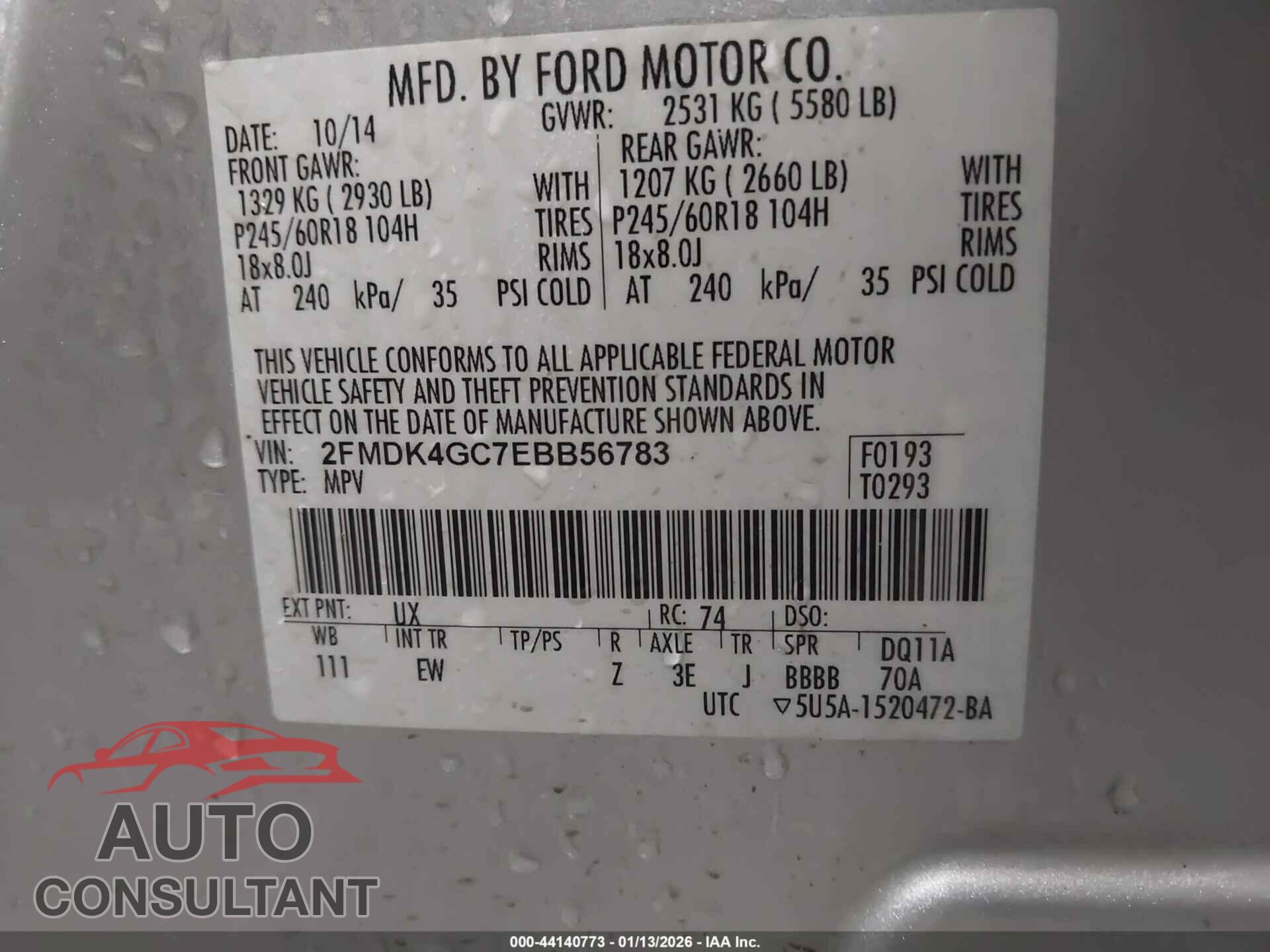 FORD EDGE 2014 - 2FMDK4GC7EBB56783