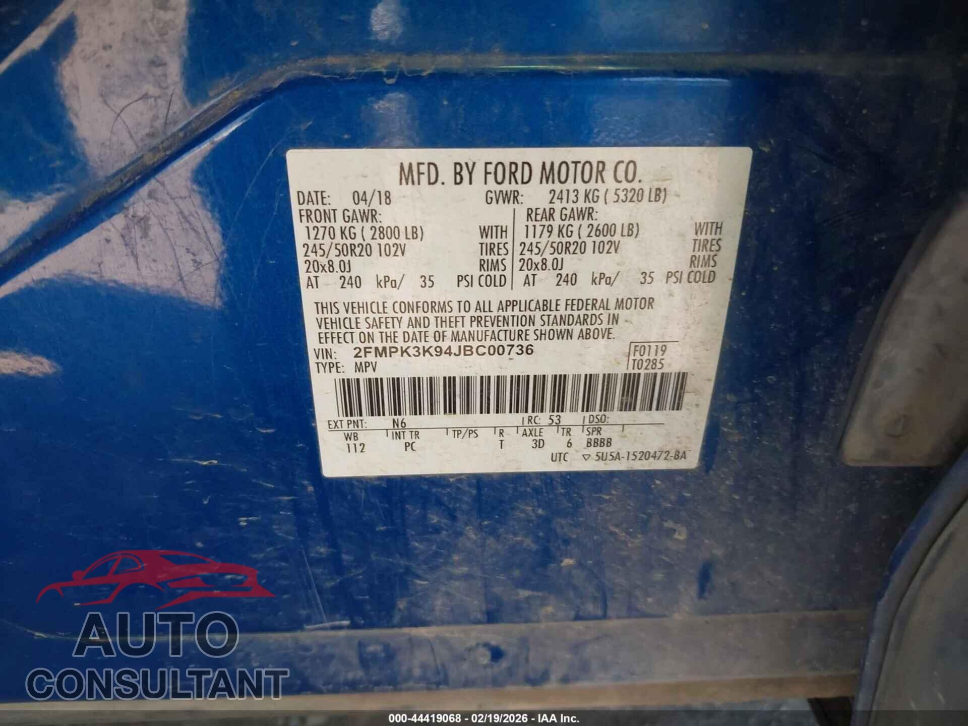 FORD EDGE 2018 - 2FMPK3K94JBC00736
