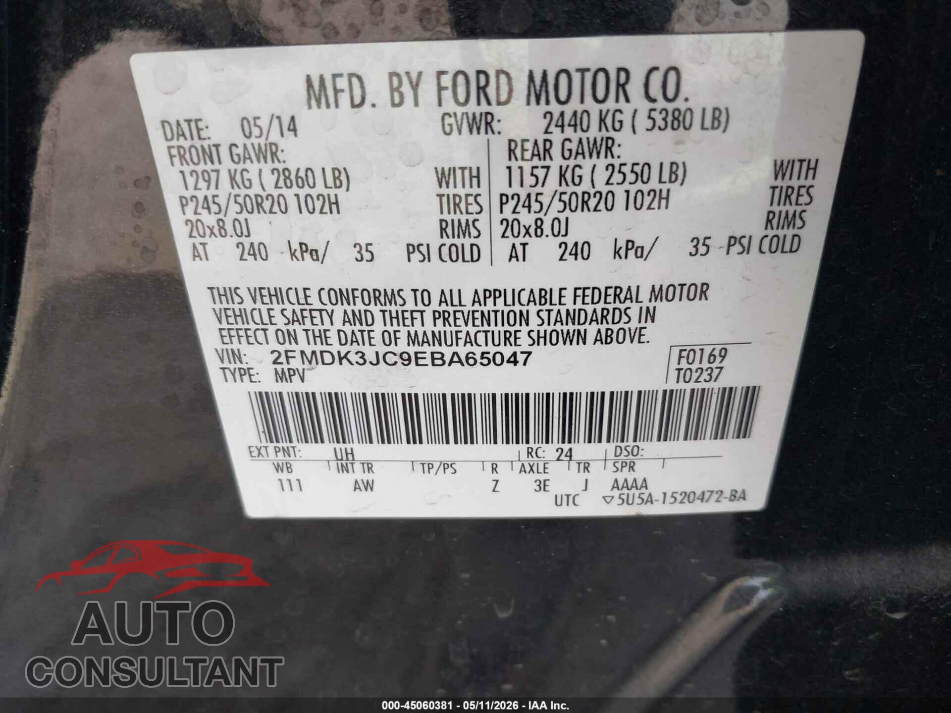 FORD EDGE 2014 - 2FMDK3JC9EBA65047