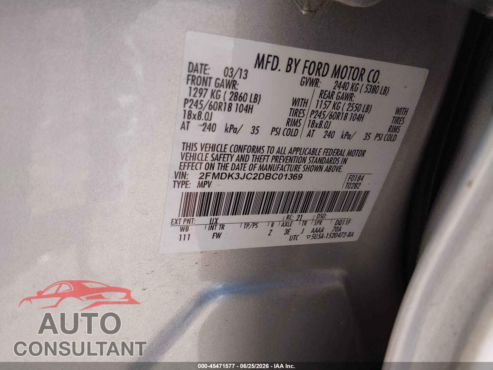 FORD EDGE 2013 - 2FMDK3JC2DBC01369