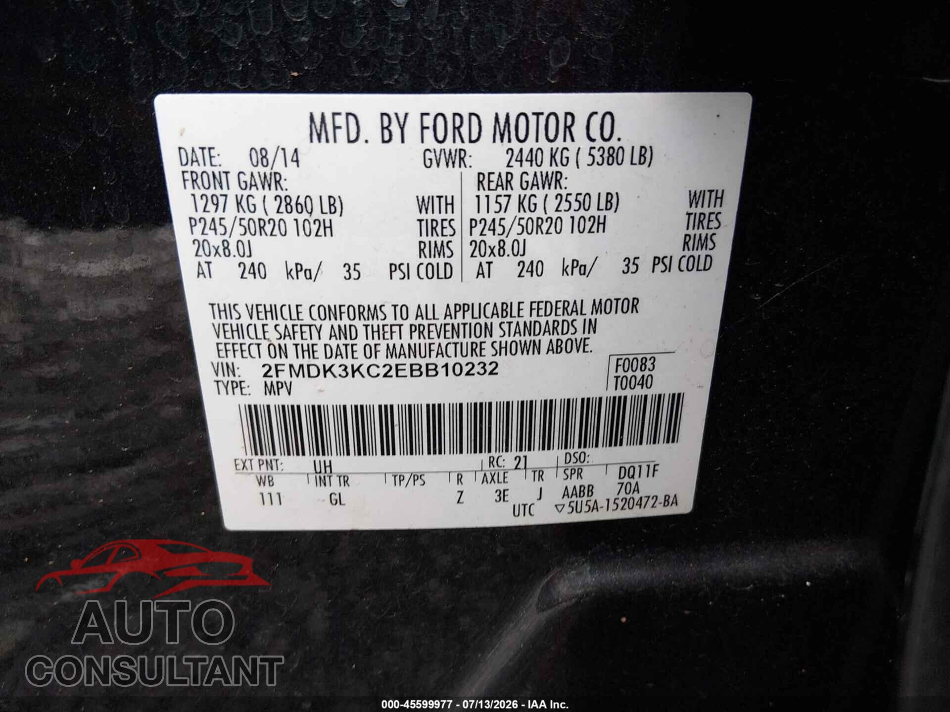 FORD EDGE 2014 - 2FMDK3KC2EBB10232