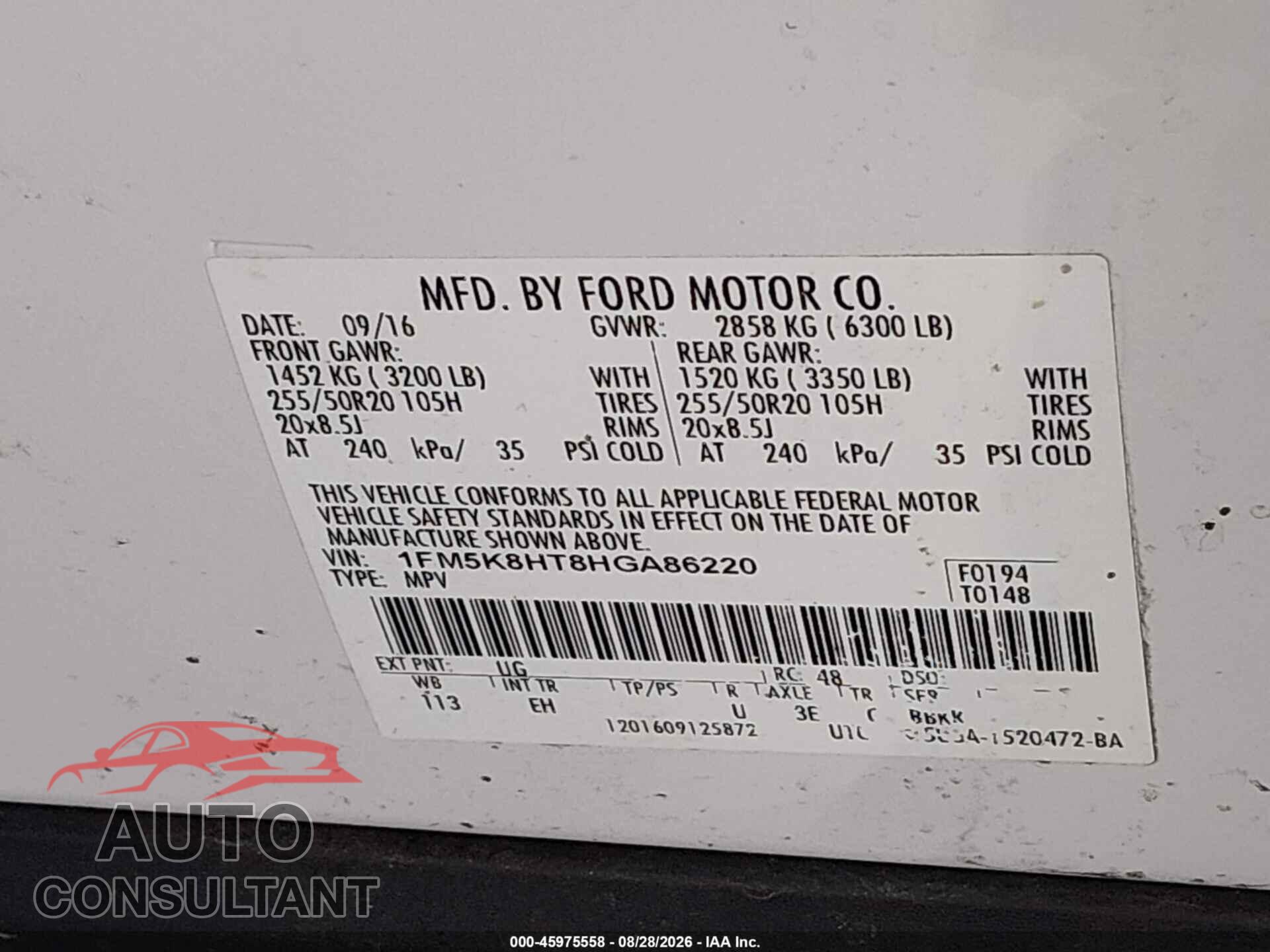 FORD EXPLORER 2017 - 1FM5K8HT8HGA86220