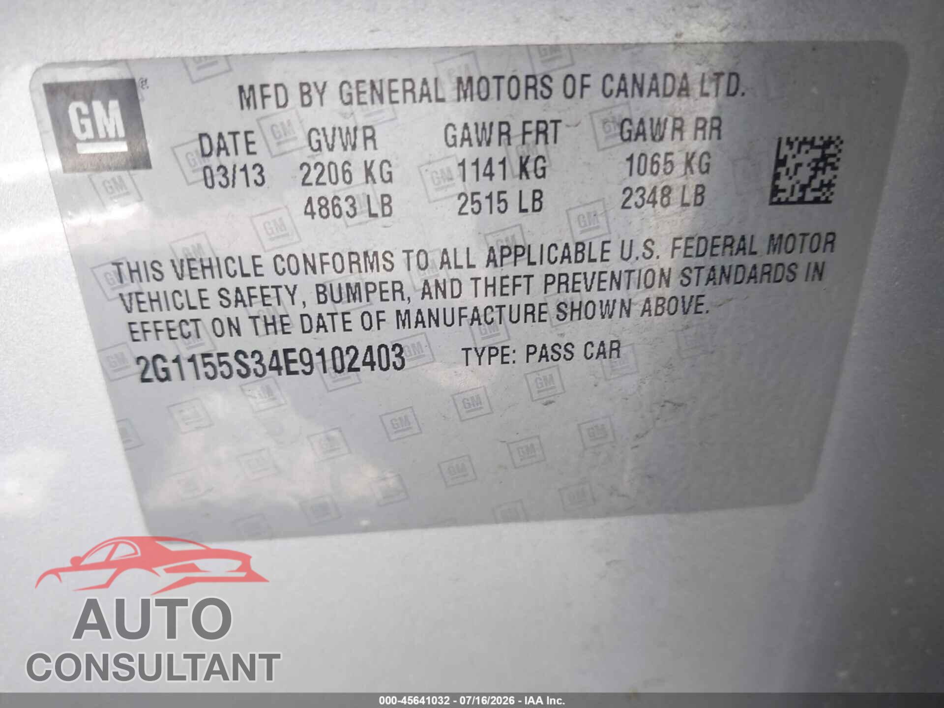 CHEVROLET IMPALA 2014 - 2G1155S34E9102403