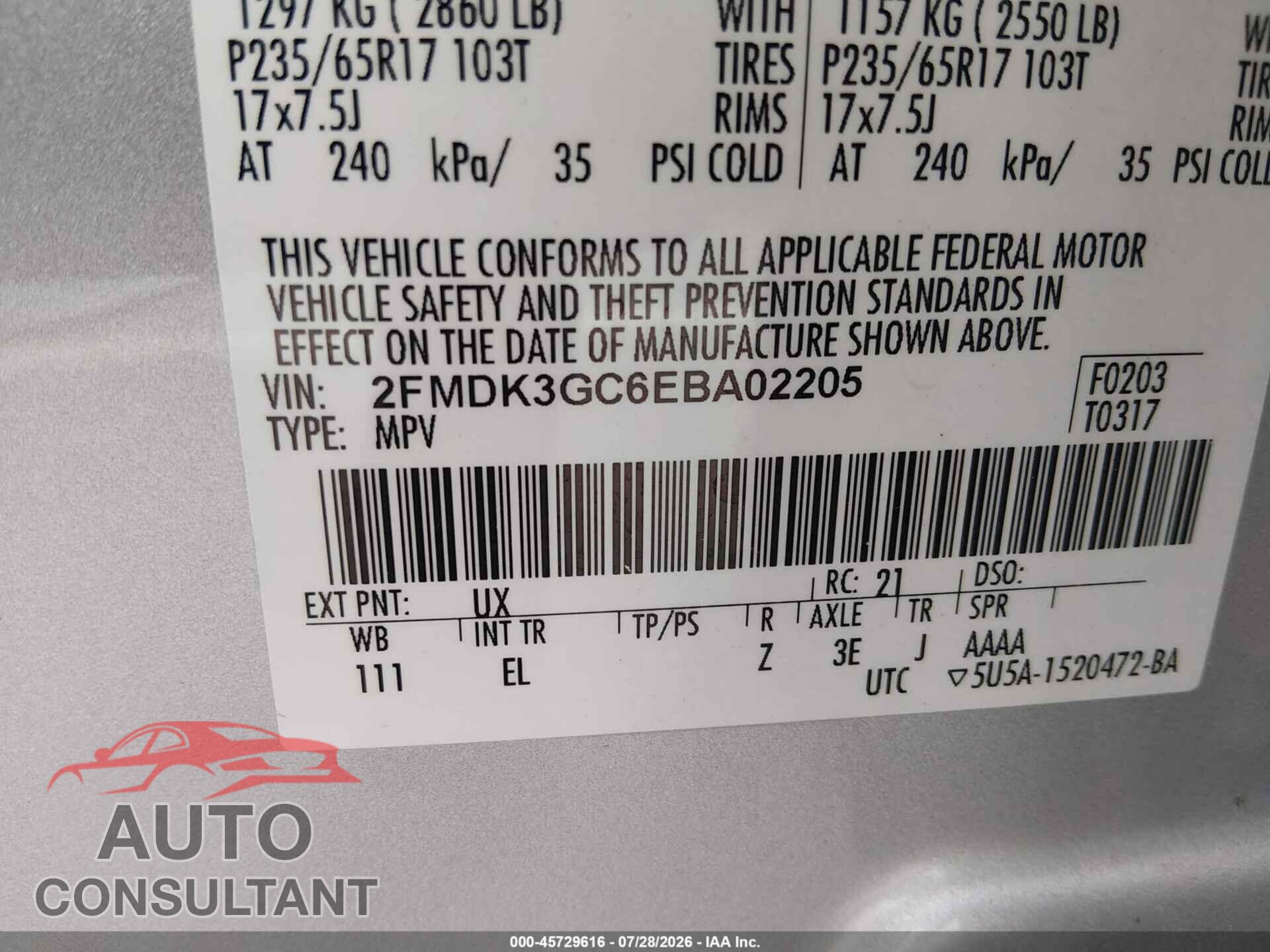 FORD EDGE 2014 - 2FMDK3GC6EBA02205