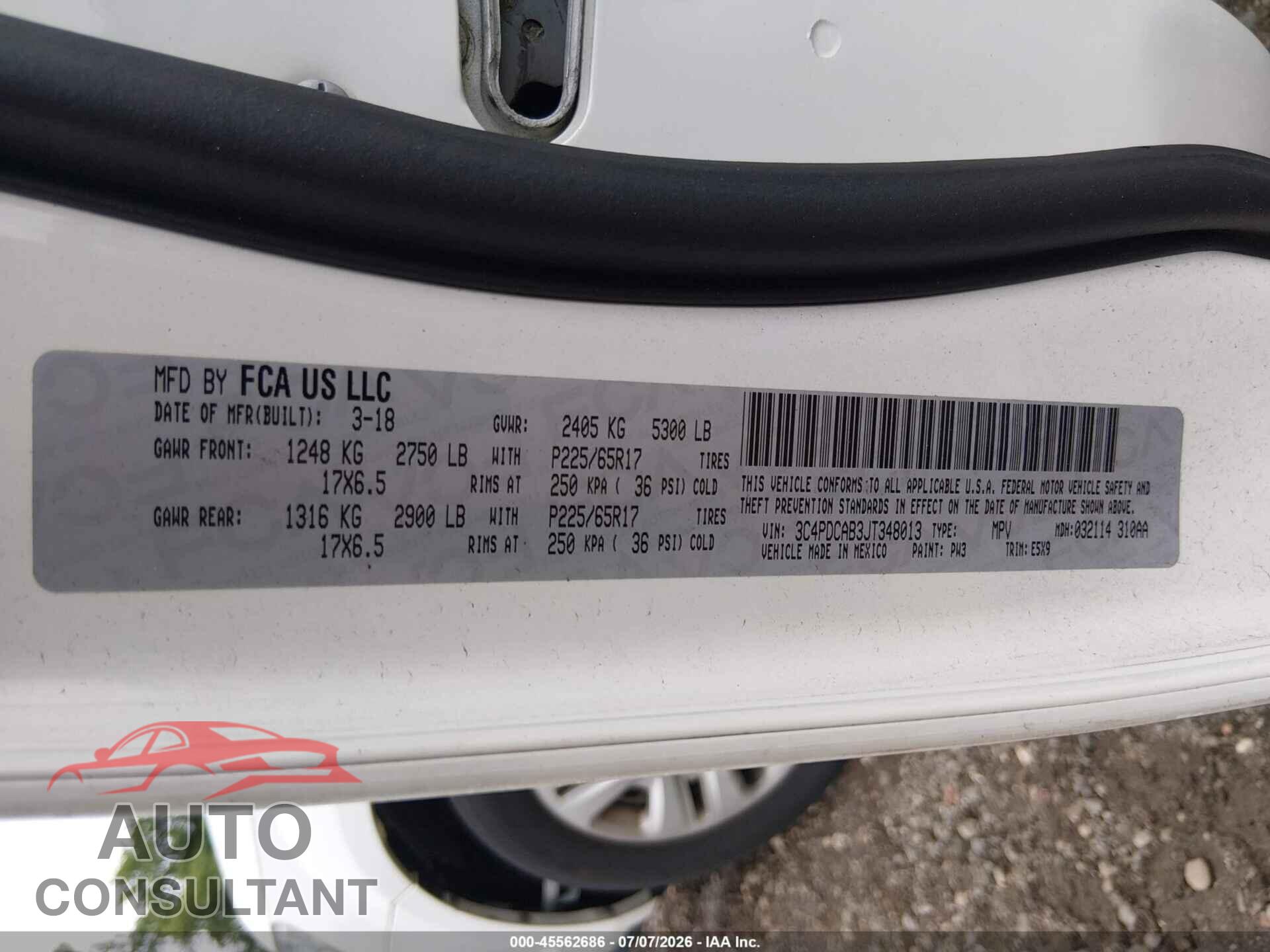 DODGE JOURNEY 2018 - 3C4PDCAB3JT348013