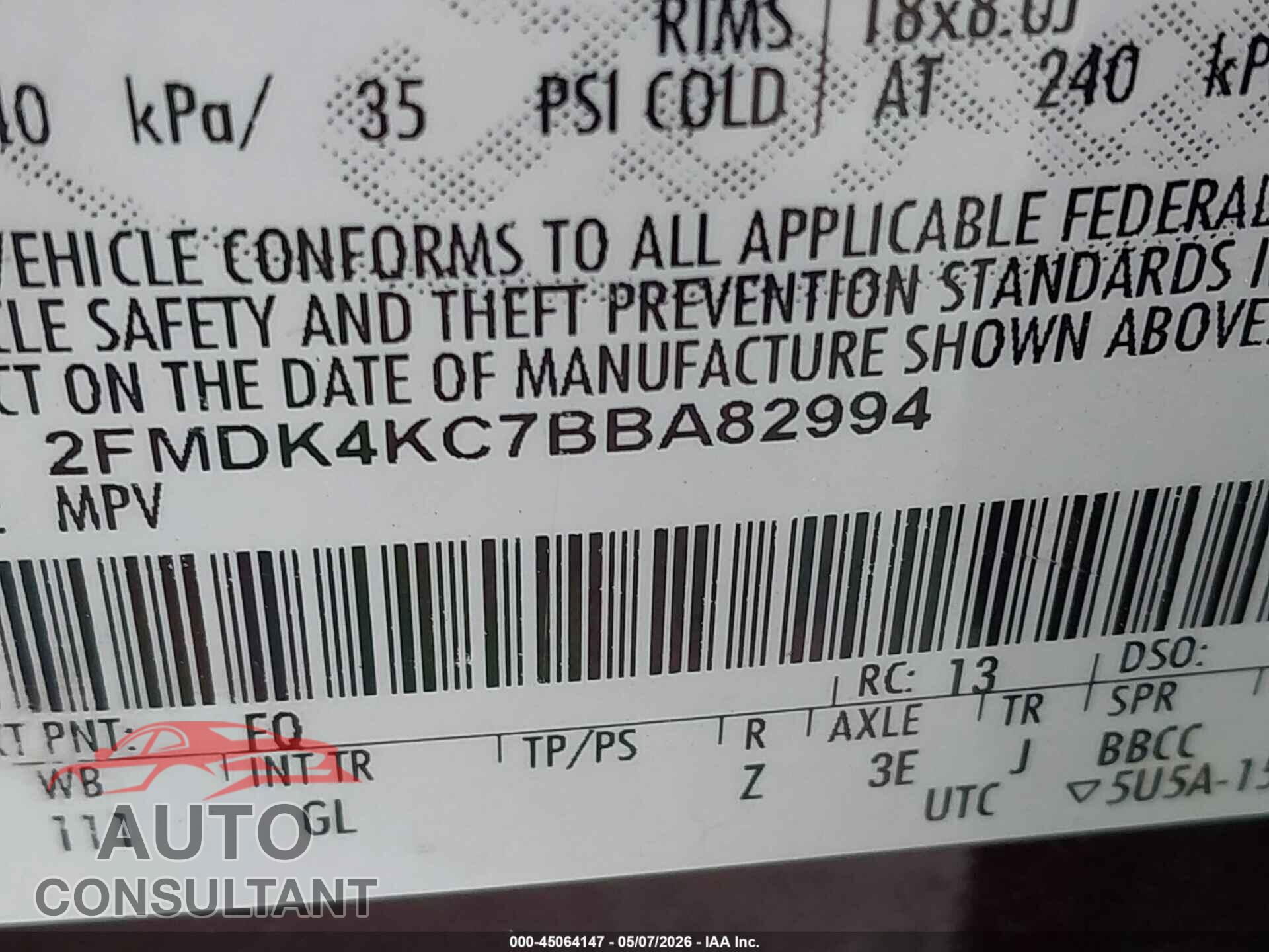 FORD EDGE 2011 - 2FMDK4KC7BBA82994