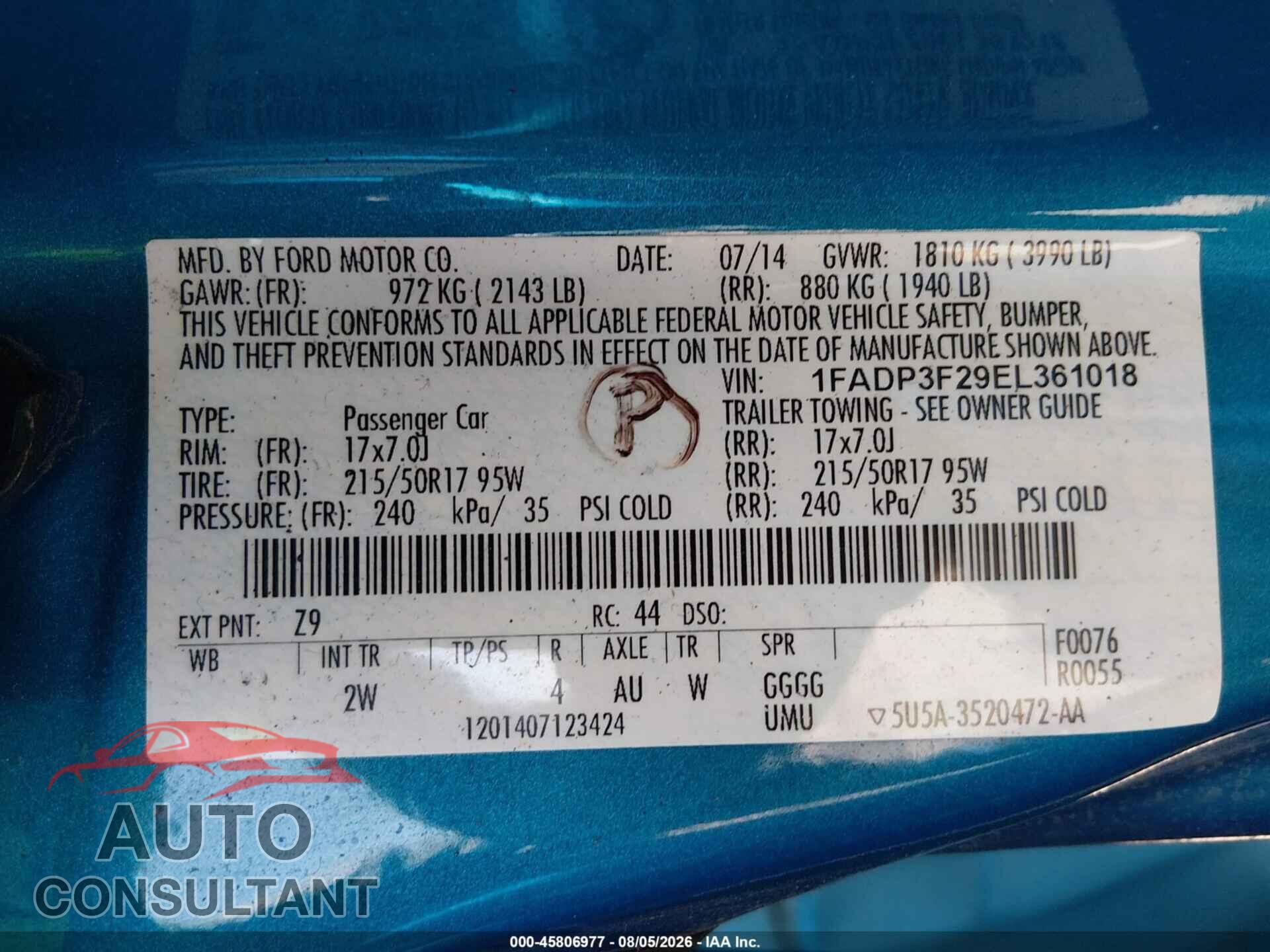 FORD FOCUS 2014 - 1FADP3F29EL361018