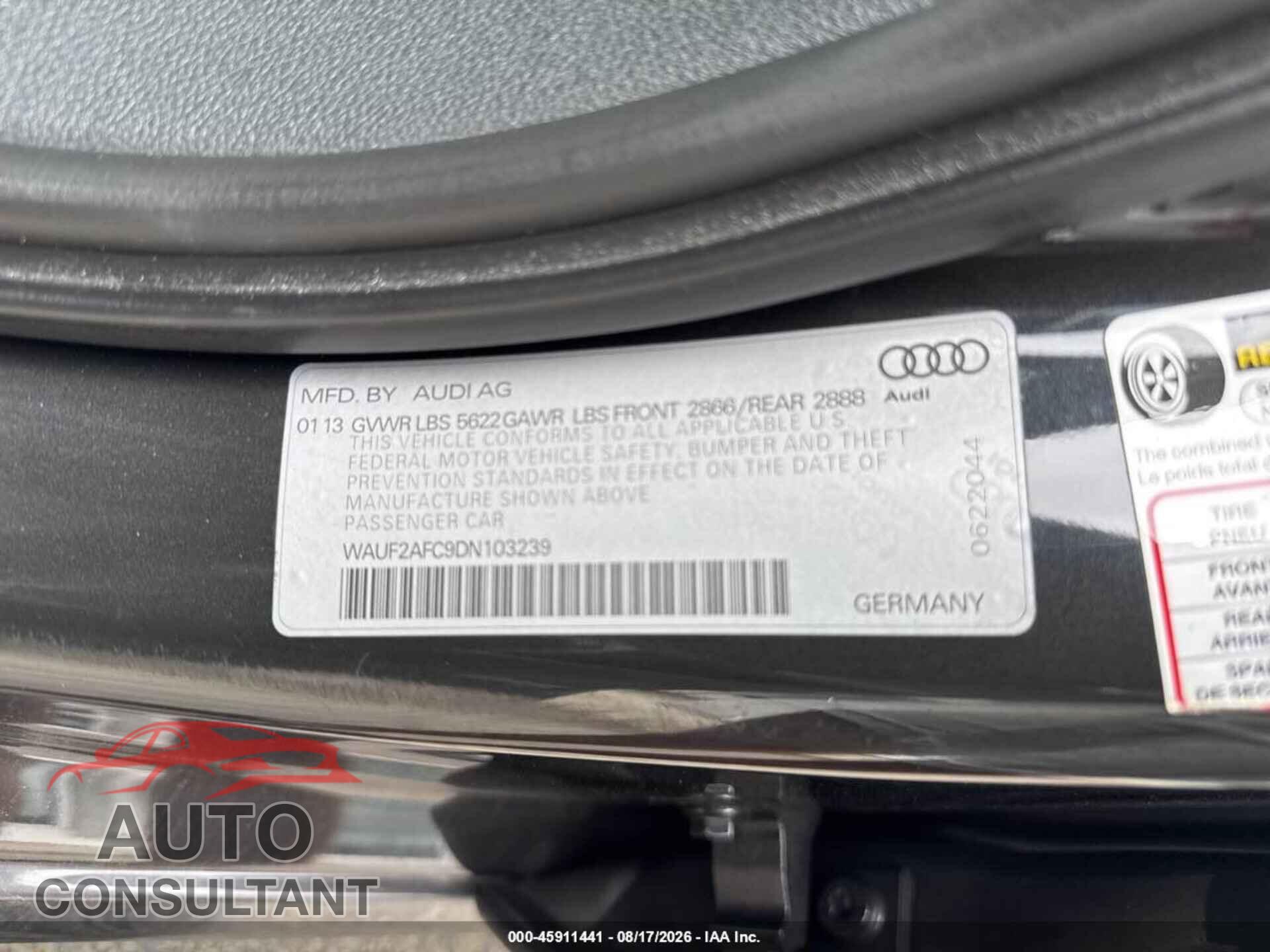 AUDI S6 2013 - WAUF2AFC9DN103239