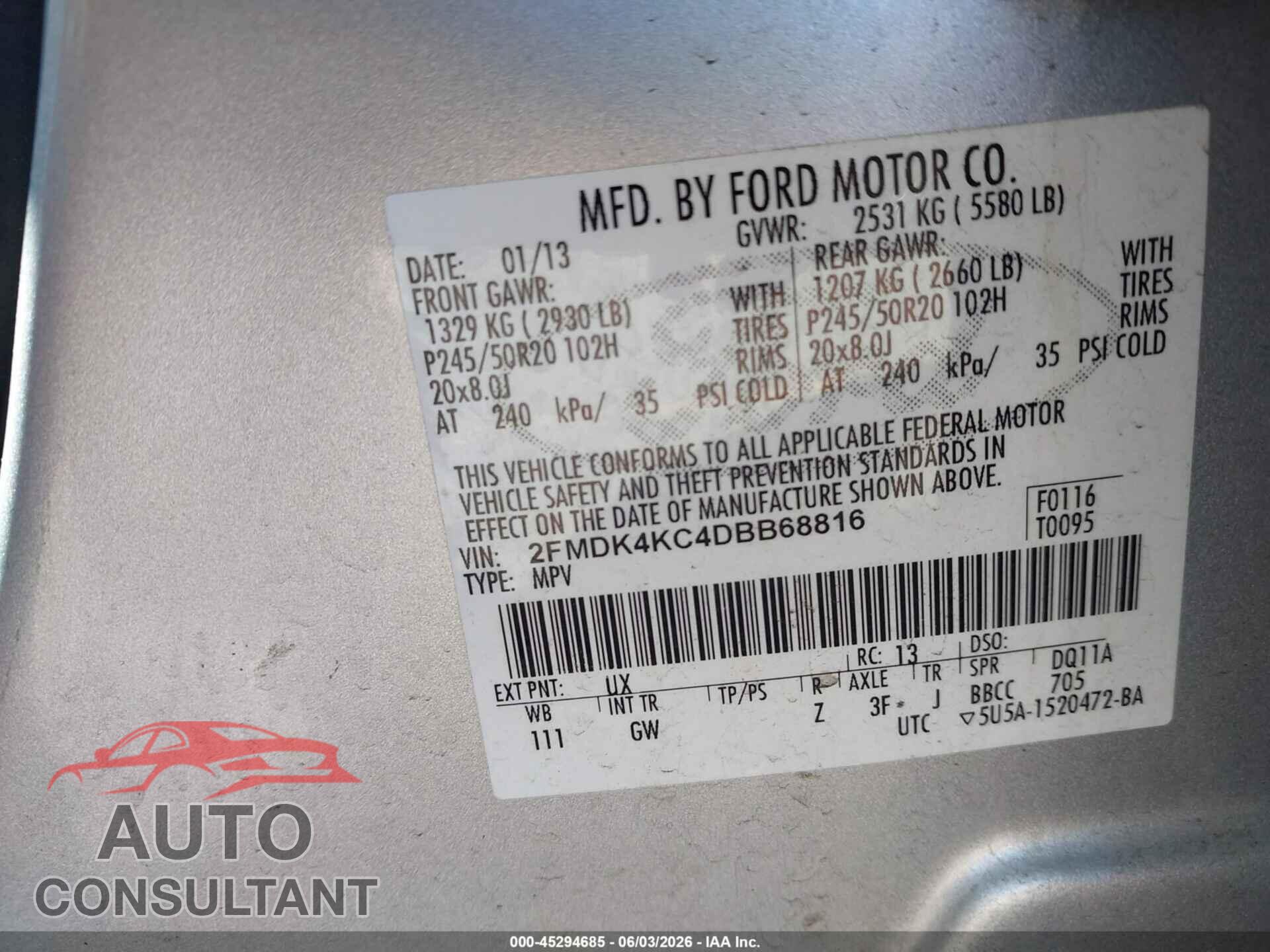 FORD EDGE 2013 - 2FMDK4KC4DBB68816
