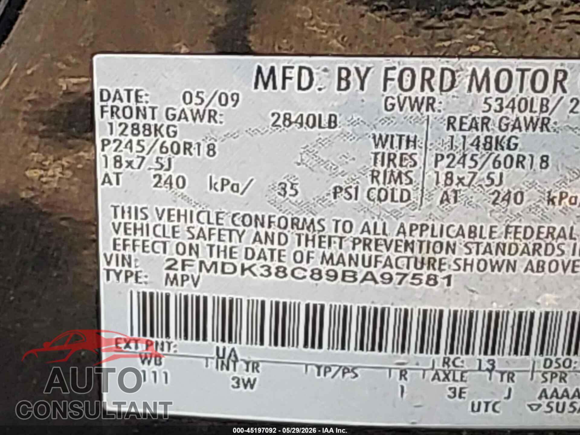 FORD EDGE 2009 - 2FMDK38C89BA97581