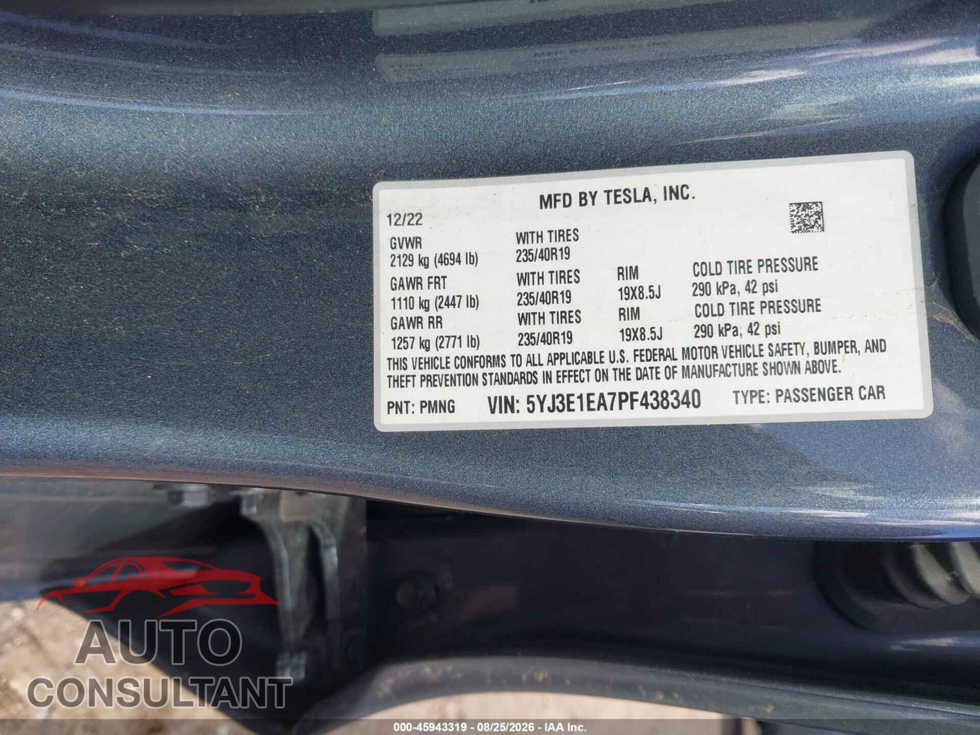 TESLA MODEL 3 2023 - 5YJ3E1EA7PF438340