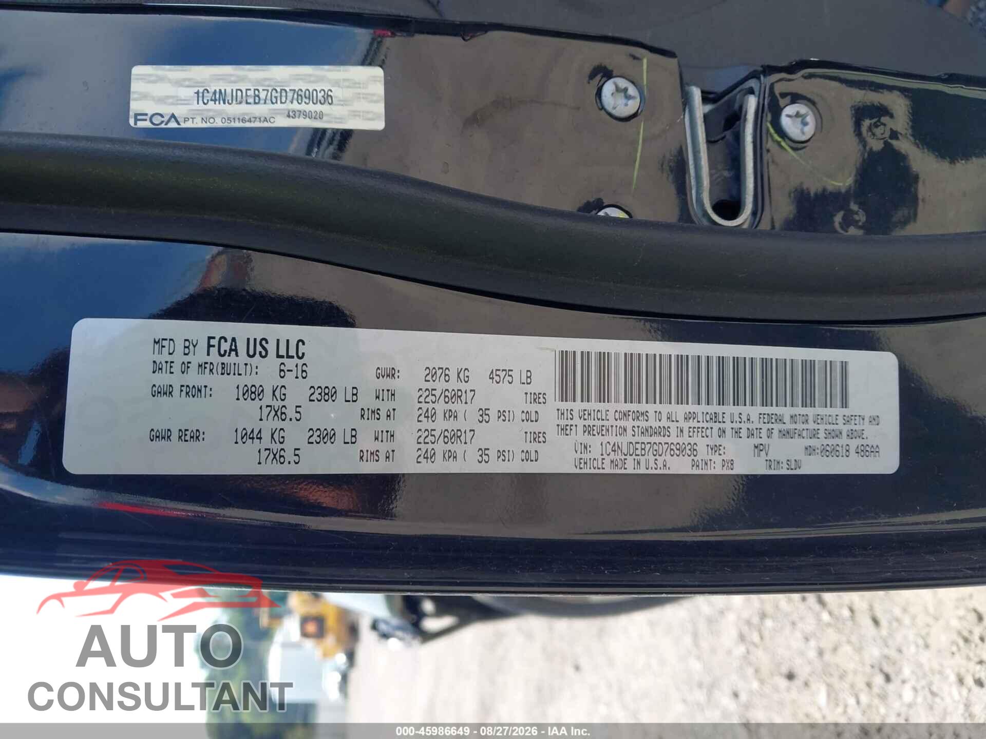 JEEP COMPASS 2016 - 1C4NJDEB7GD769036