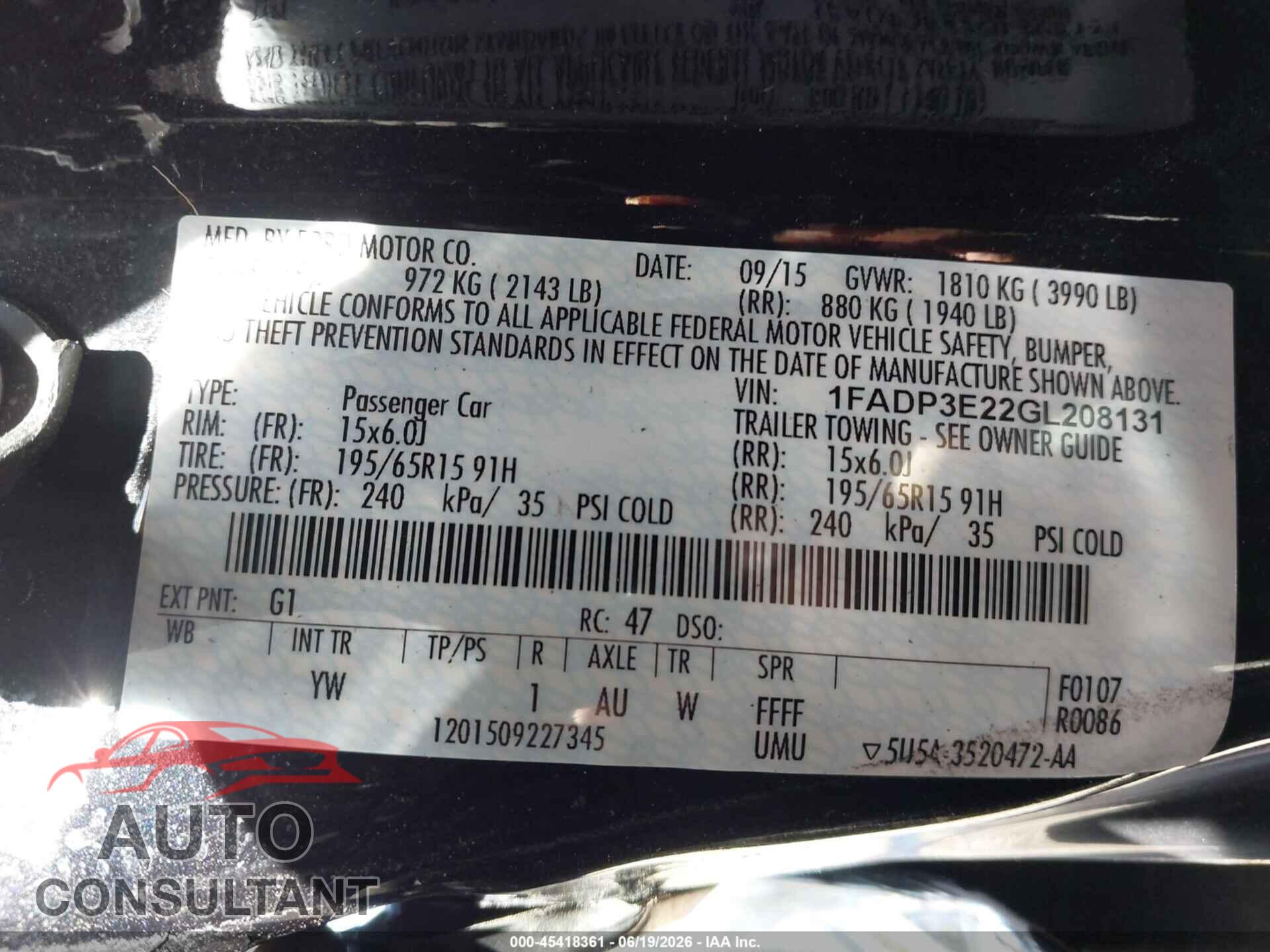 FORD FOCUS 2016 - 1FADP3E22GL208131