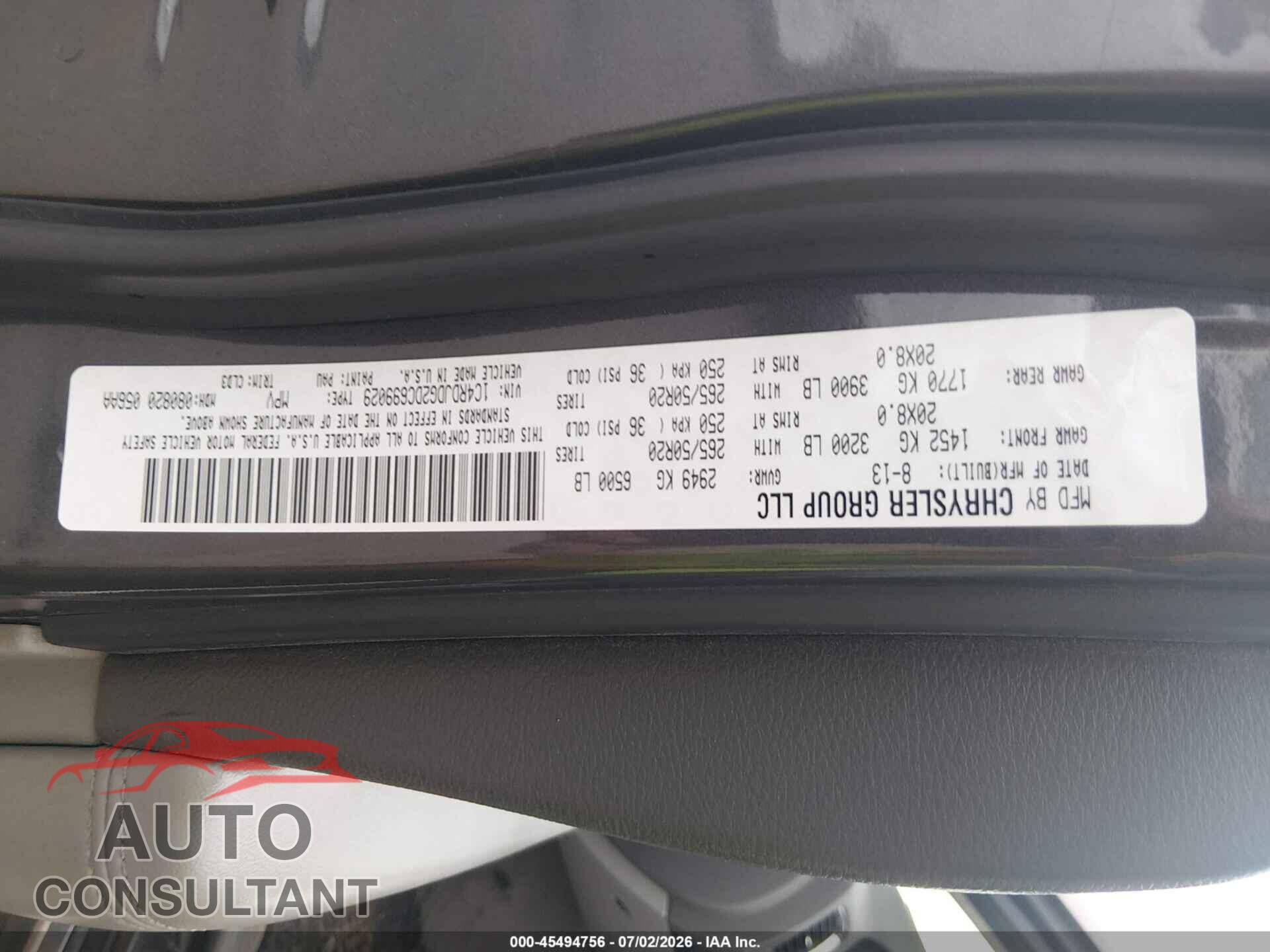 DODGE DURANGO 2013 - 1C4RDJDG2DC699029