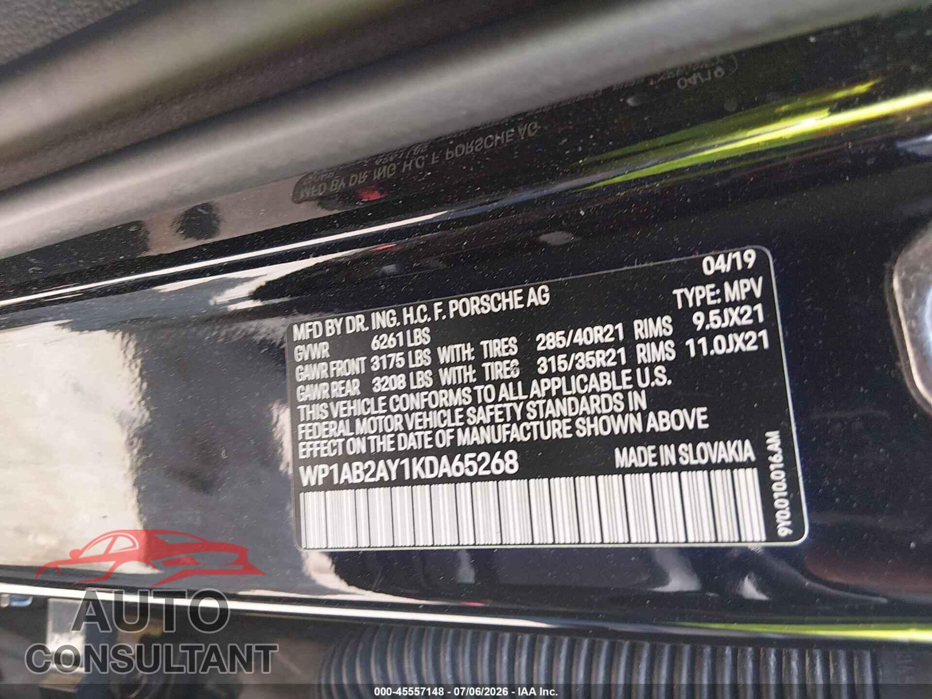 PORSCHE CAYENNE 2019 - WP1AB2AY1KDA65268