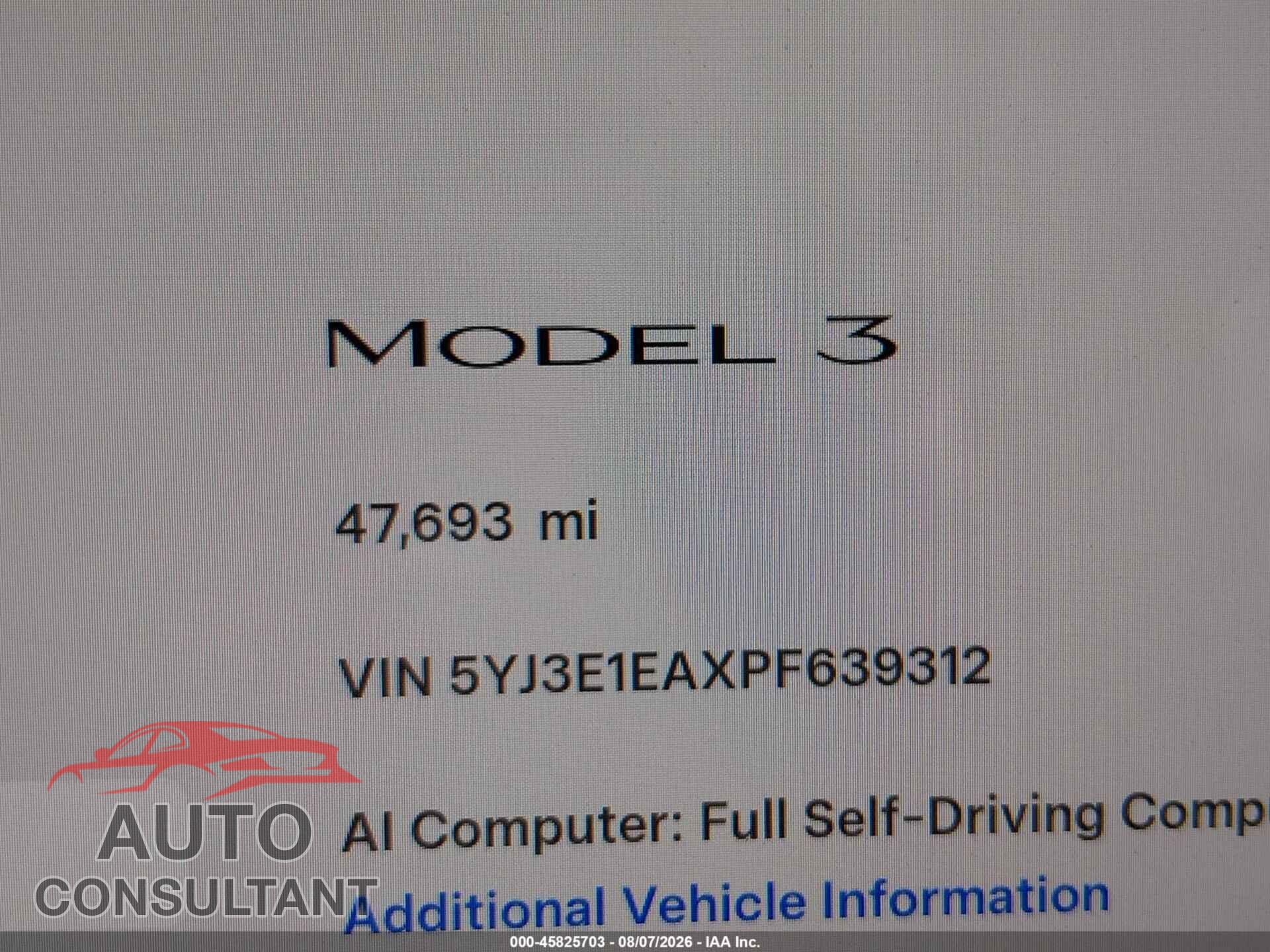 TESLA MODEL 3 2023 - 5YJ3E1EAXPF639312