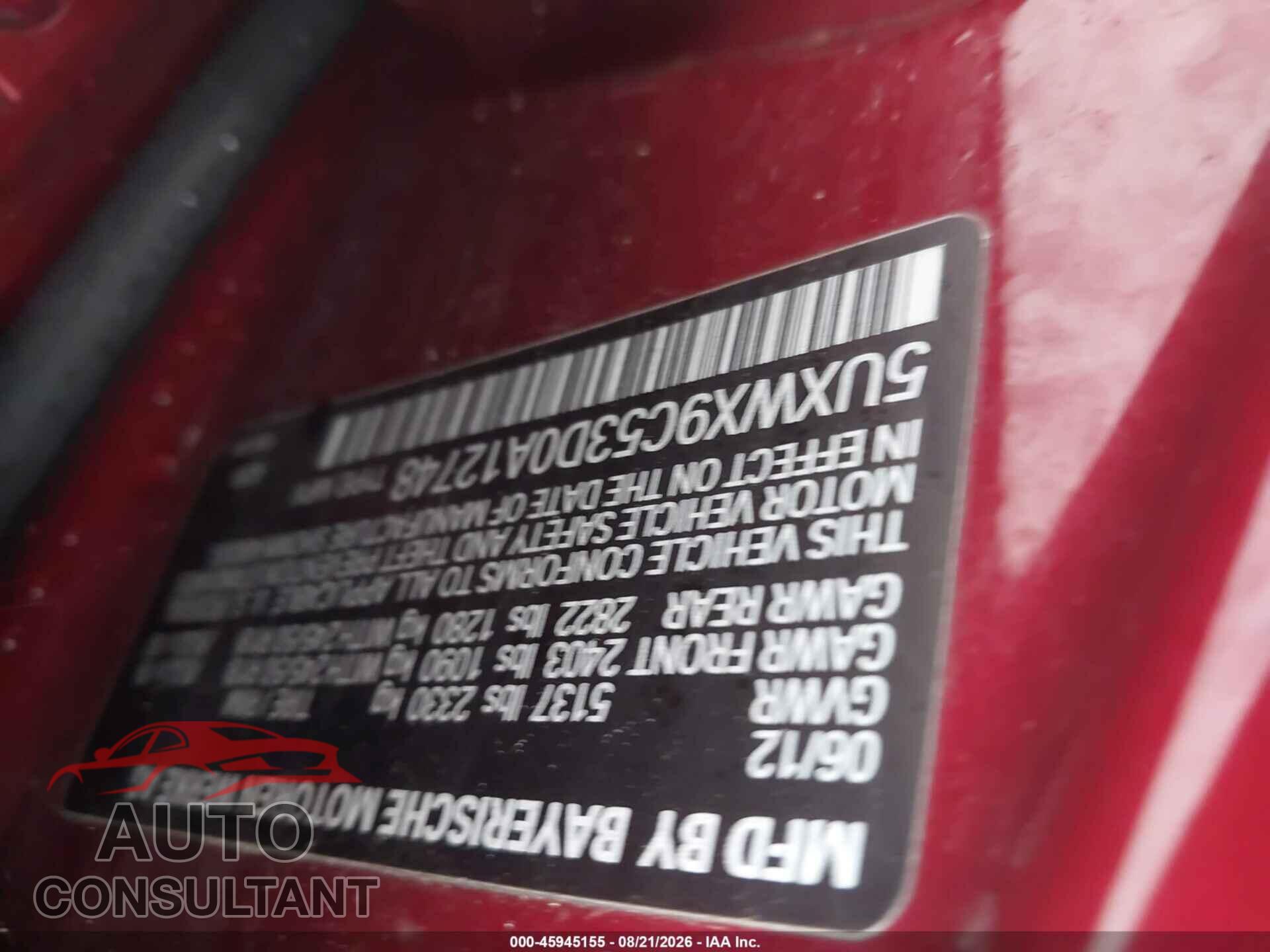 BMW X3 2013 - 5UXWX9C53D0A12748