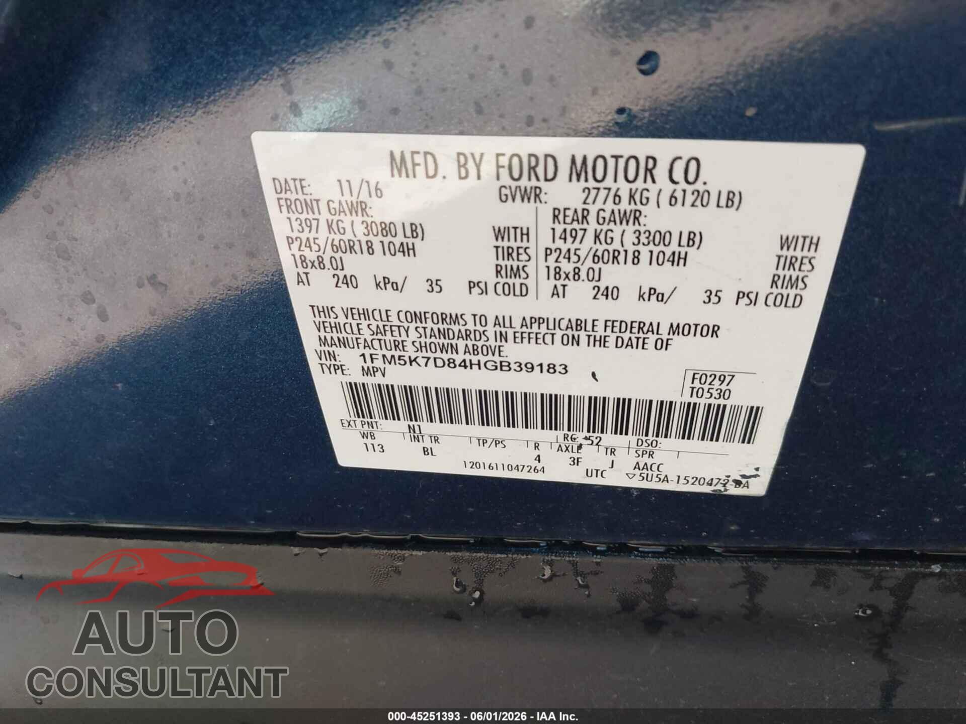 FORD EXPLORER 2017 - 1FM5K7D84HGB39183