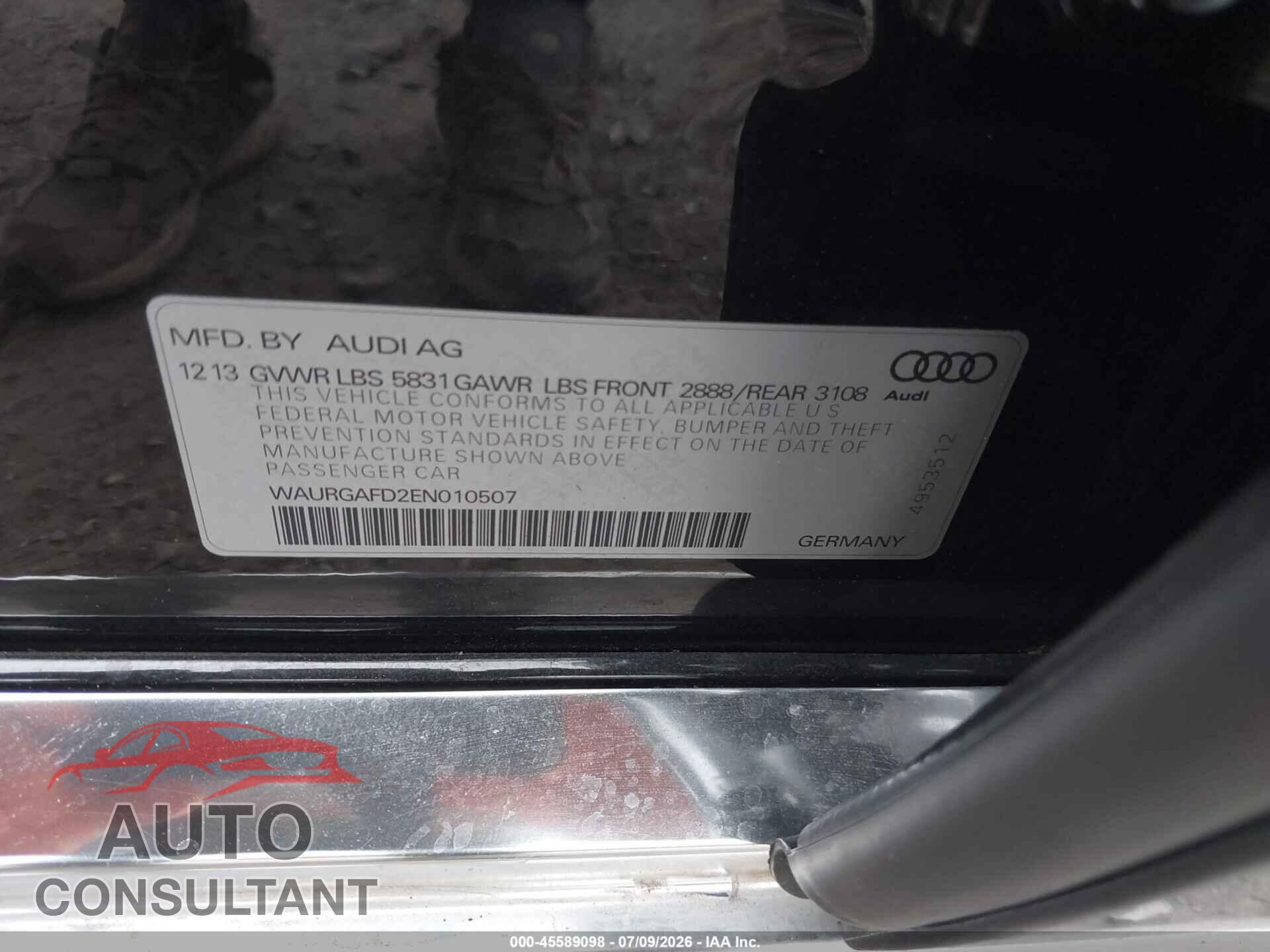 AUDI A8 L 2014 - WAURGAFD2EN010507