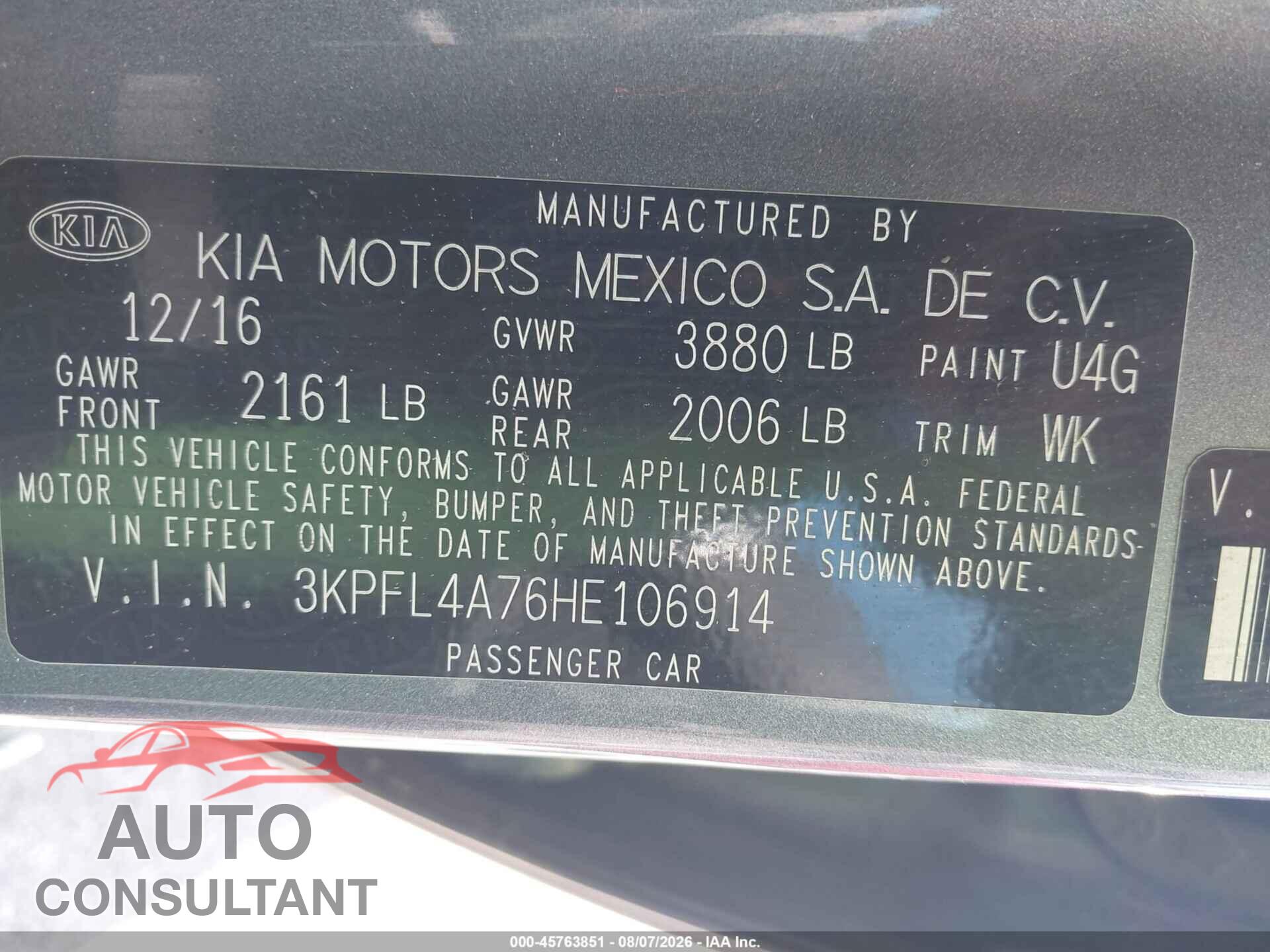 KIA FORTE 2017 - 3KPFL4A76HE106914