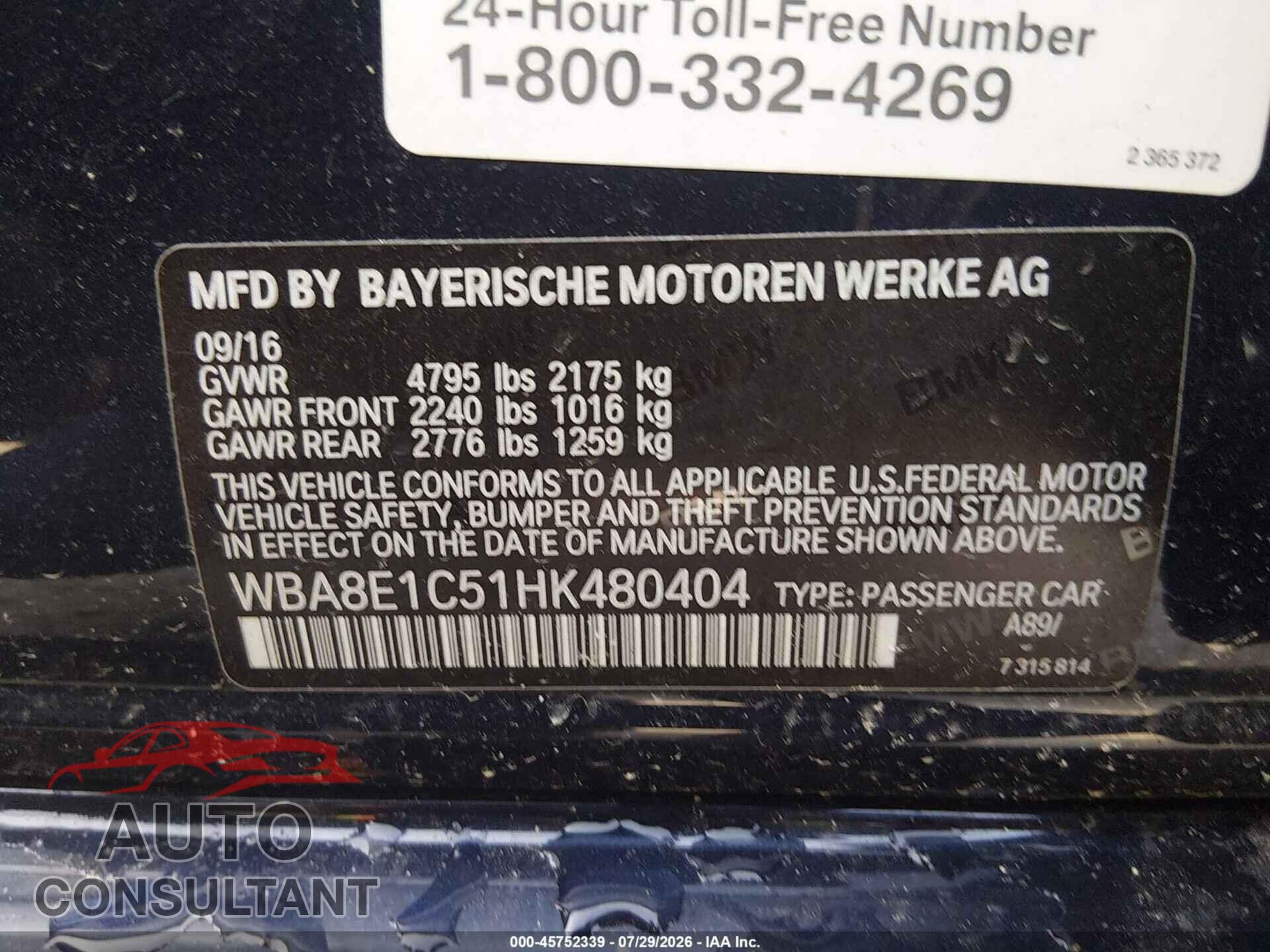 BMW 330E 2017 - WBA8E1C51HK480404