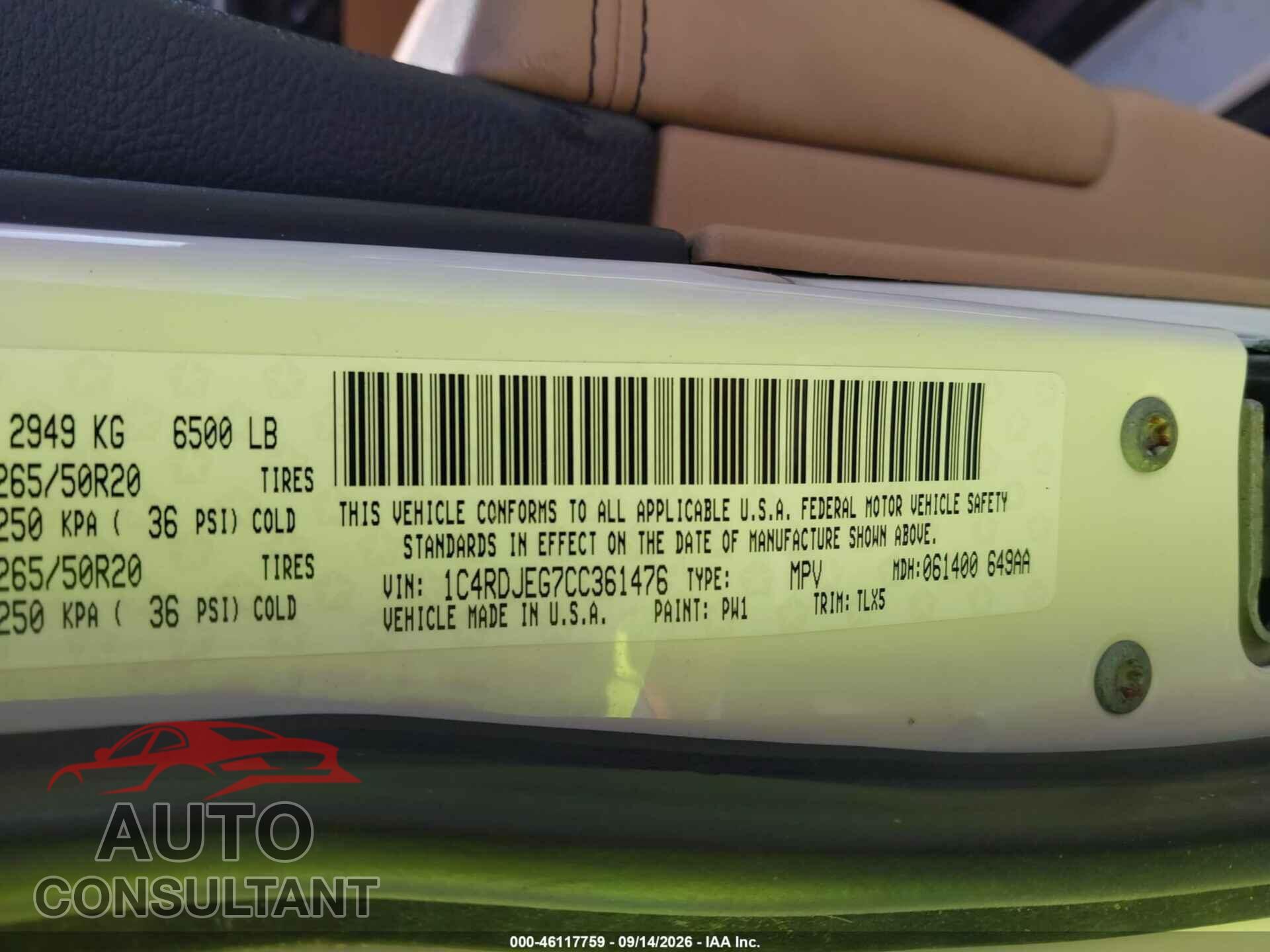 DODGE DURANGO 2012 - 1C4RDJEG7CC361476