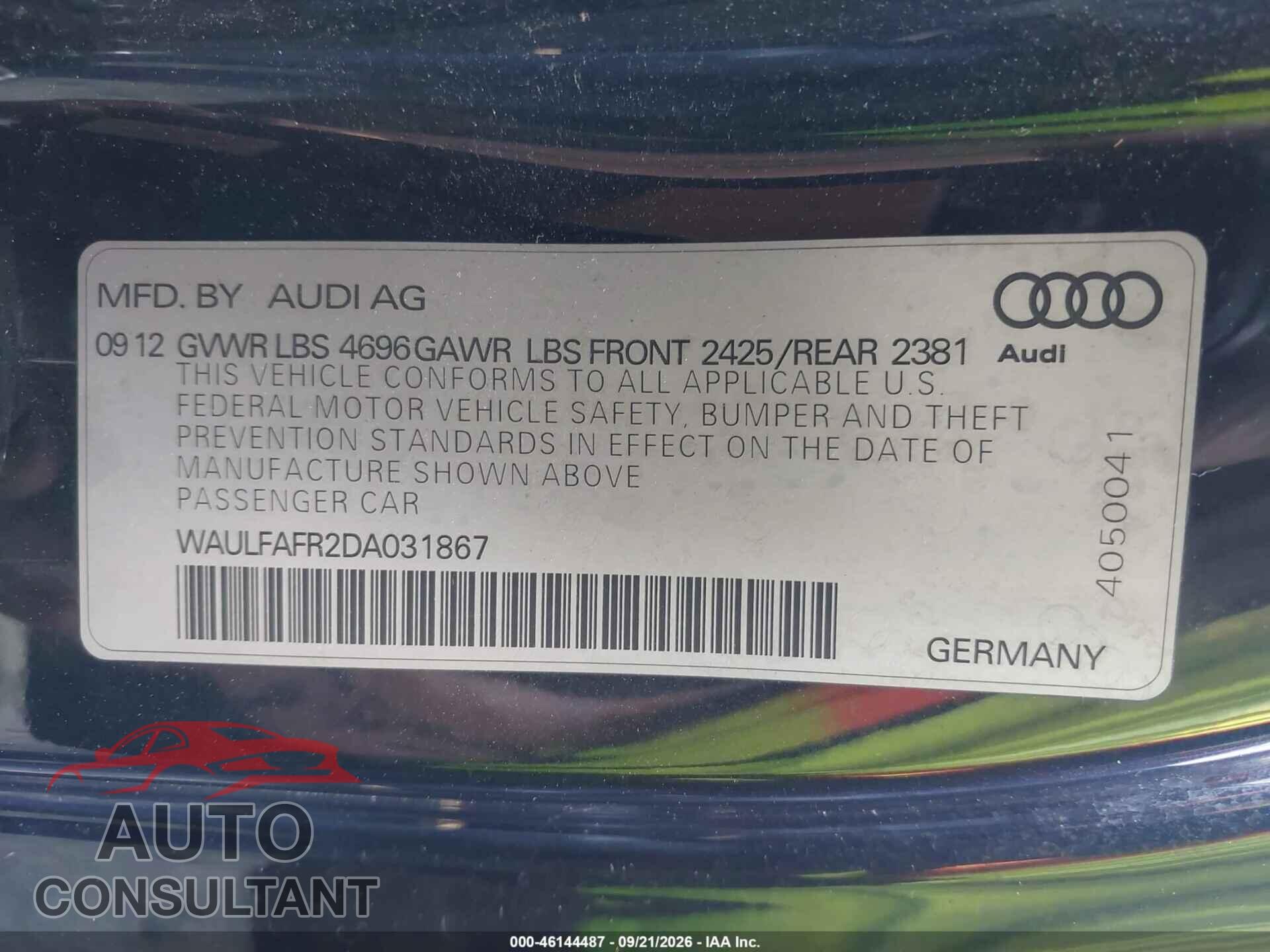 AUDI A5 2013 - WAULFAFR2DA031867