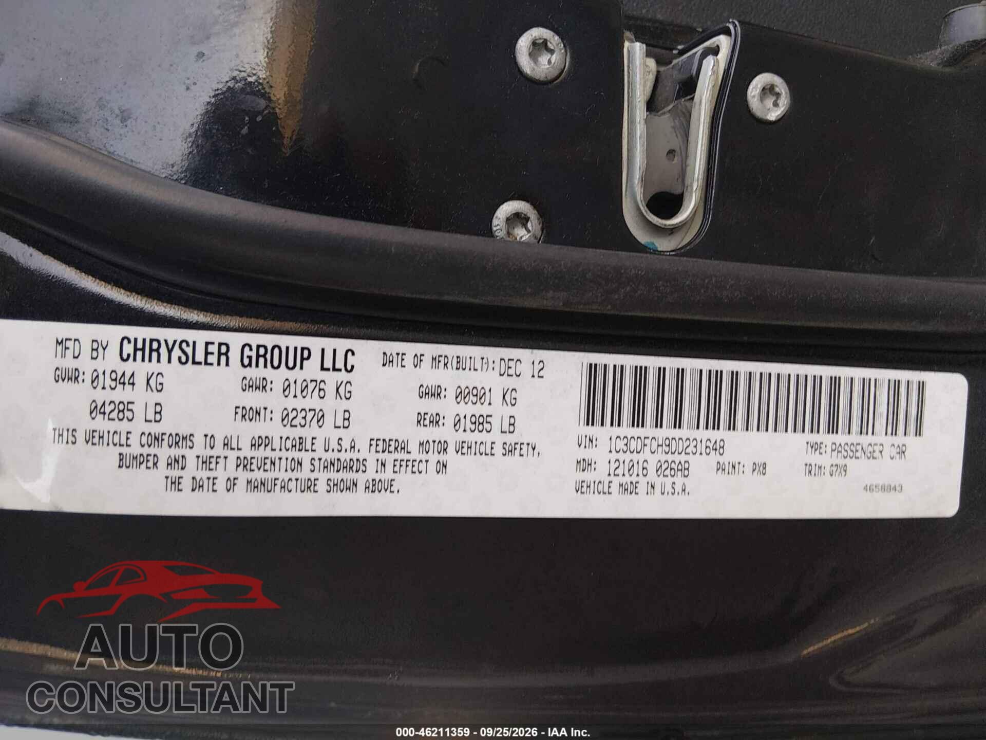 DODGE DART 2013 - 1C3CDFCH9DD231648
