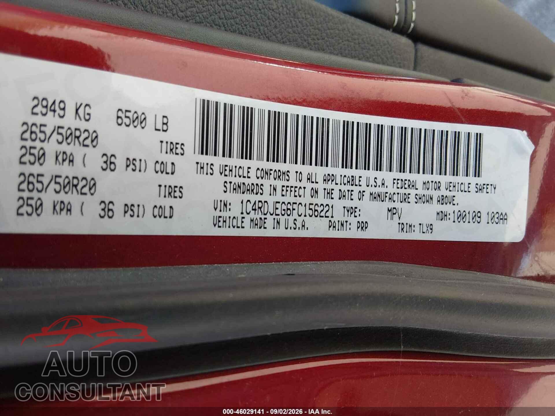 DODGE DURANGO 2015 - 1C4RDJEG6FC156221
