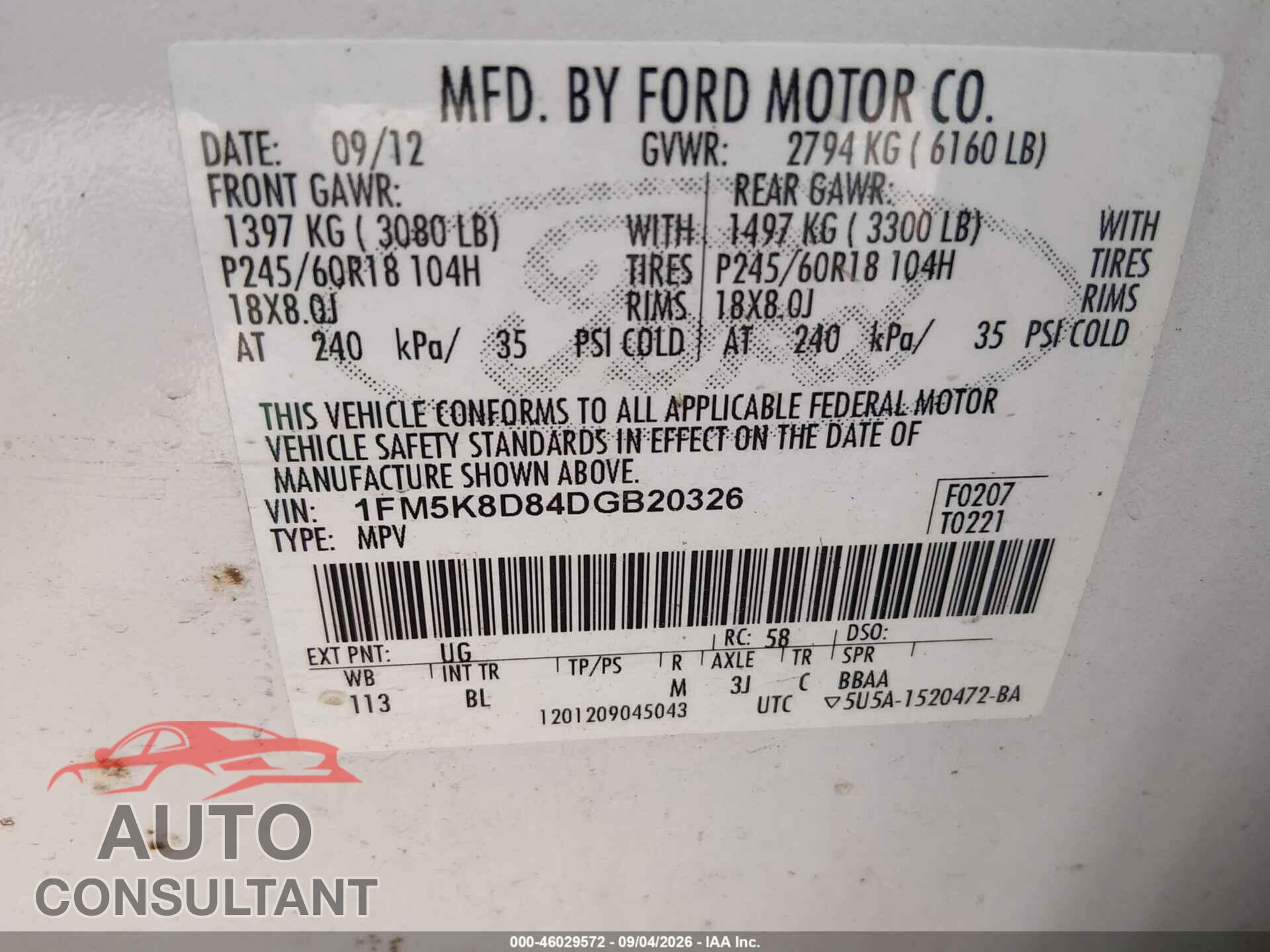 FORD EXPLORER 2013 - 1FM5K8D84DGB20326
