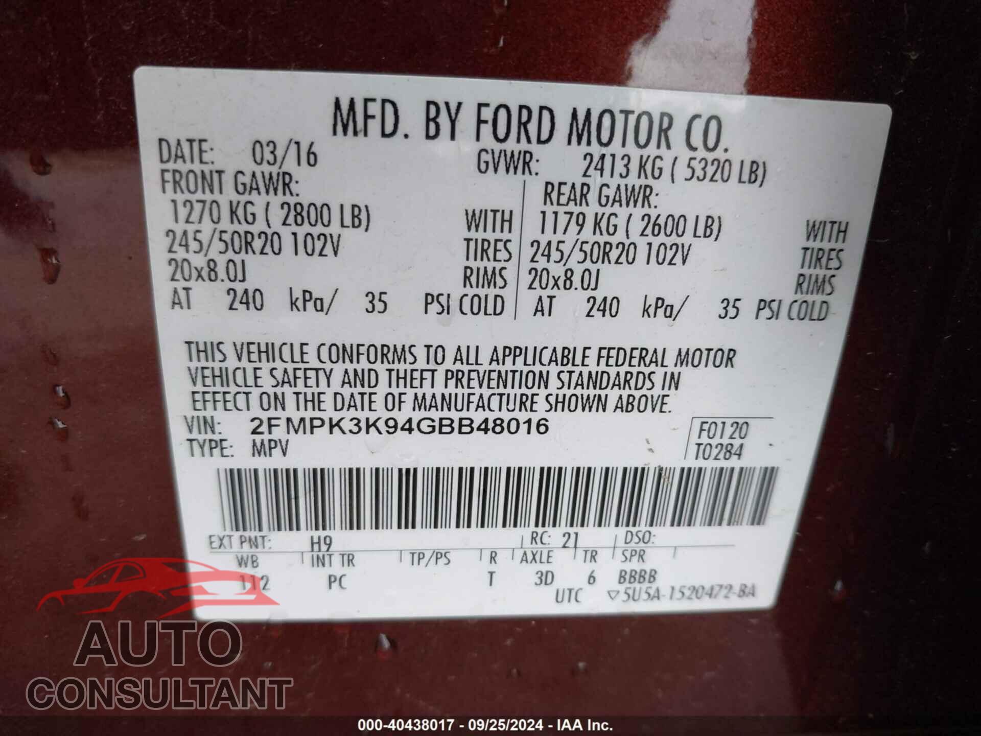 FORD EDGE 2016 - 2FMPK3K94GBB48016