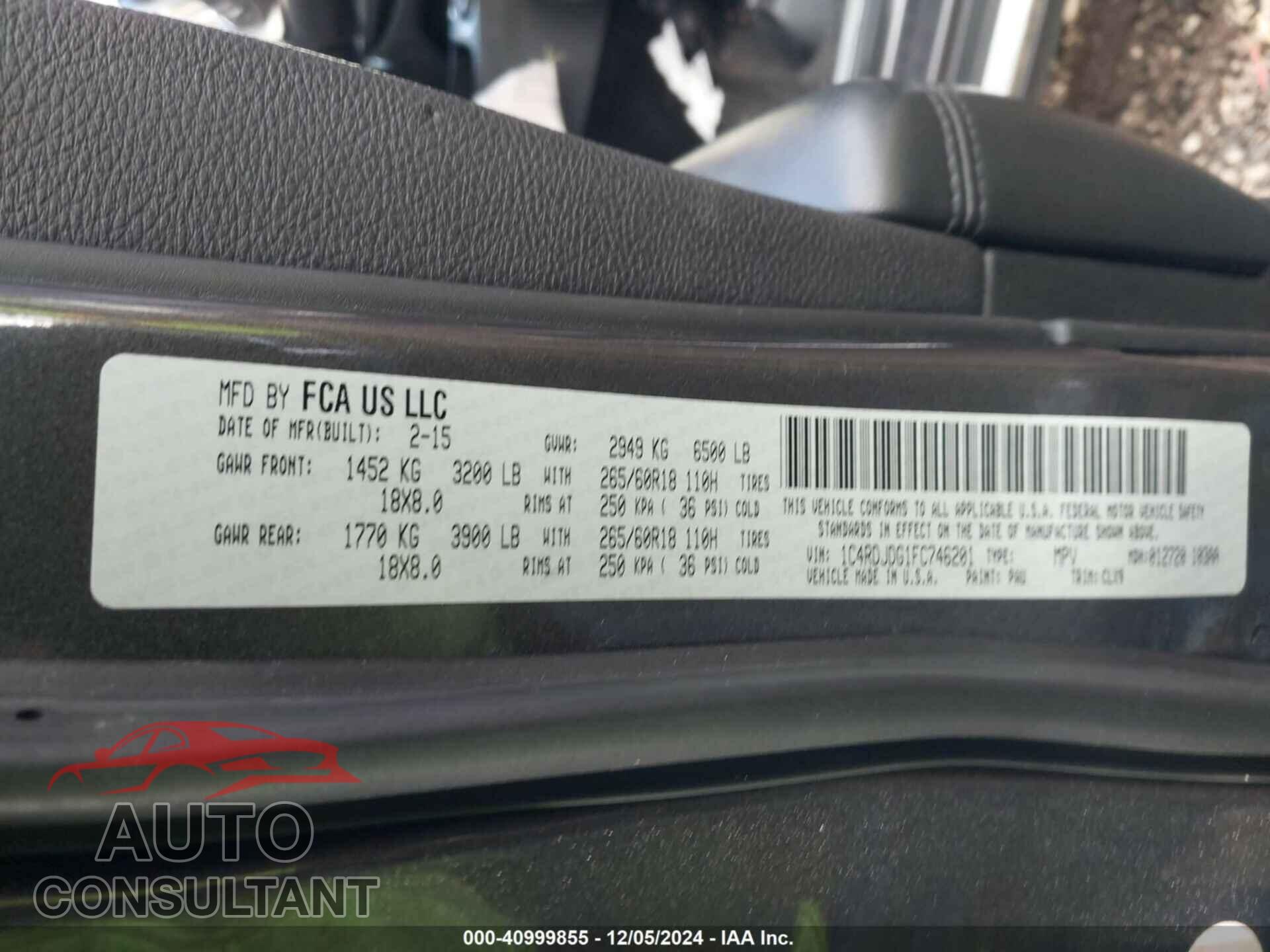 DODGE DURANGO 2015 - 1C4RDJDG1FC746201