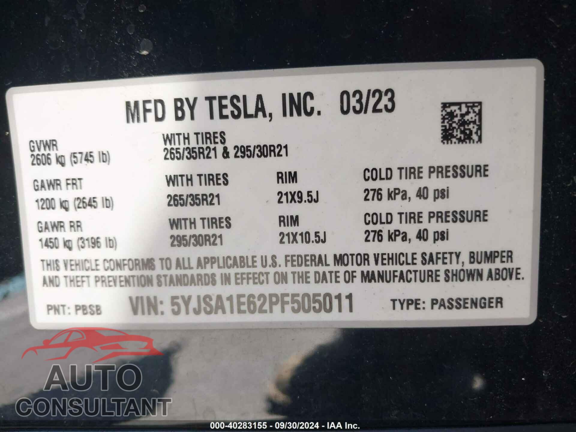 TESLA MODEL S 2023 - 5YJSA1E62PF505011