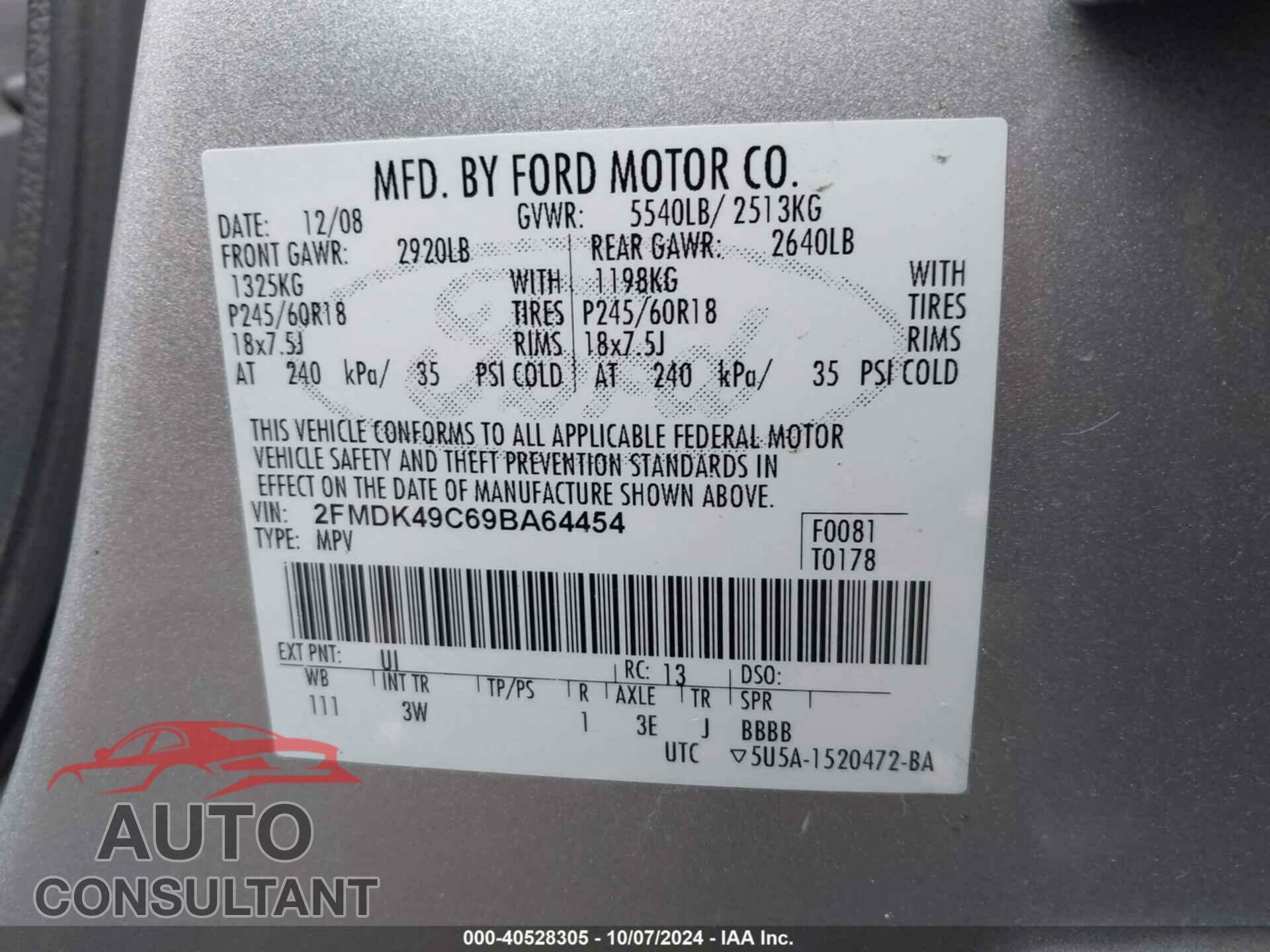 FORD EDGE 2009 - 2FMDK49C69BA64454