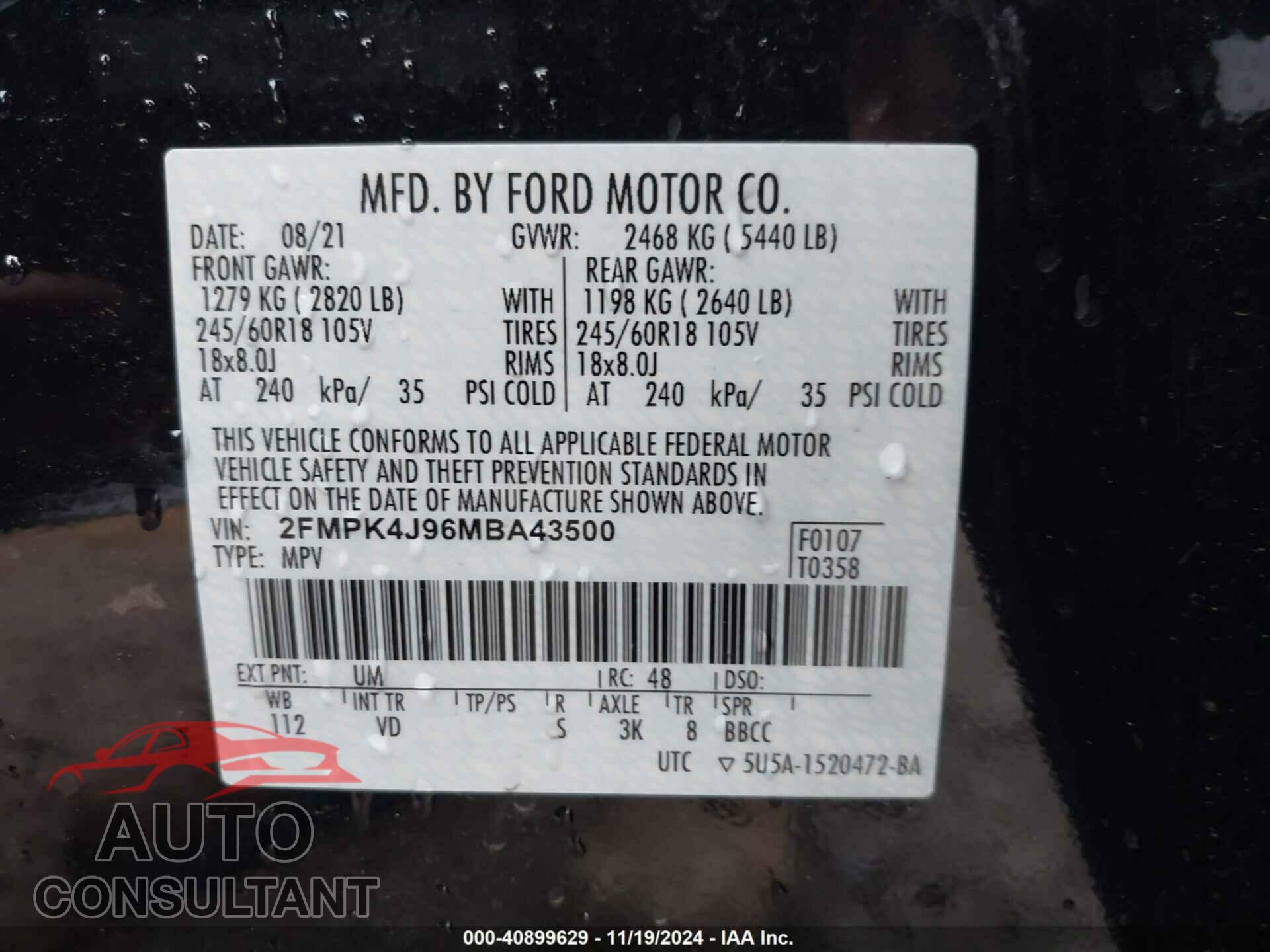 FORD EDGE 2021 - 2FMPK4J96MBA43500