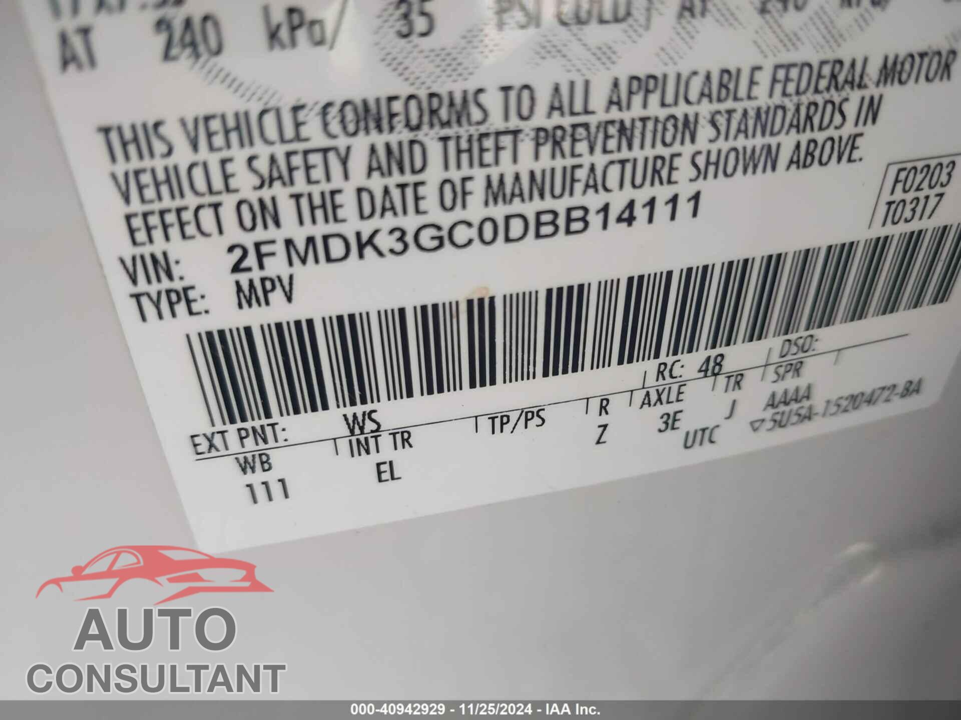 FORD EDGE 2013 - 2FMDK3GC0DBB14111