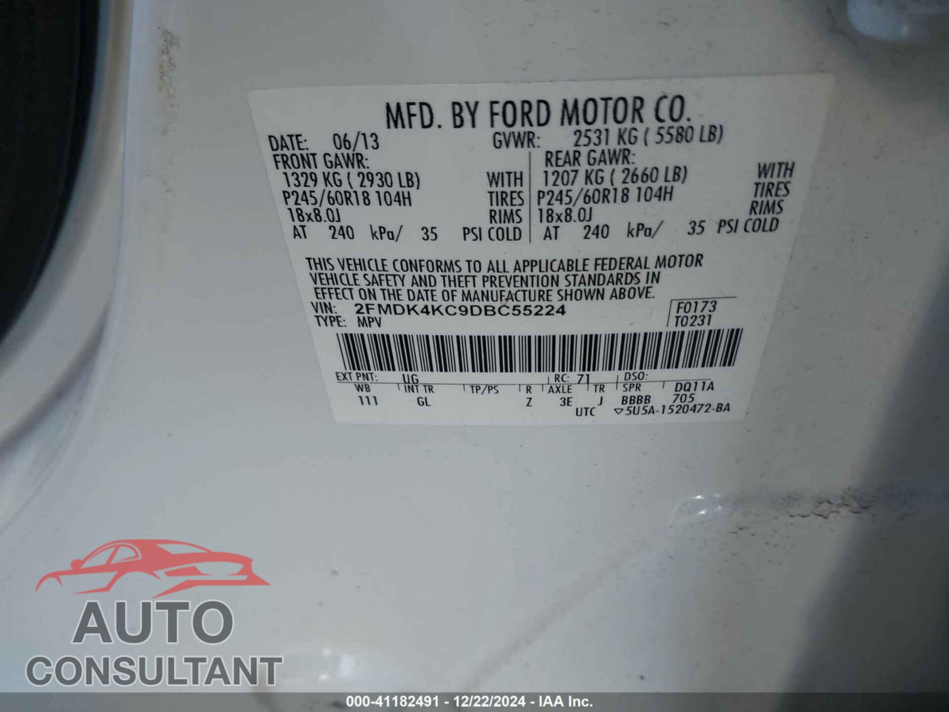 FORD EDGE 2013 - 2FMDK4KC9DBC55224