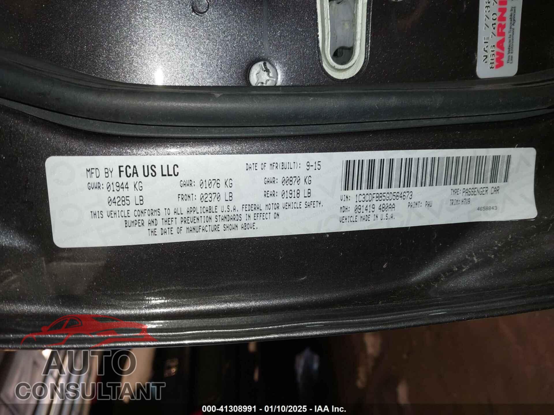 DODGE DART 2016 - 1C3CDFBB5GD564673