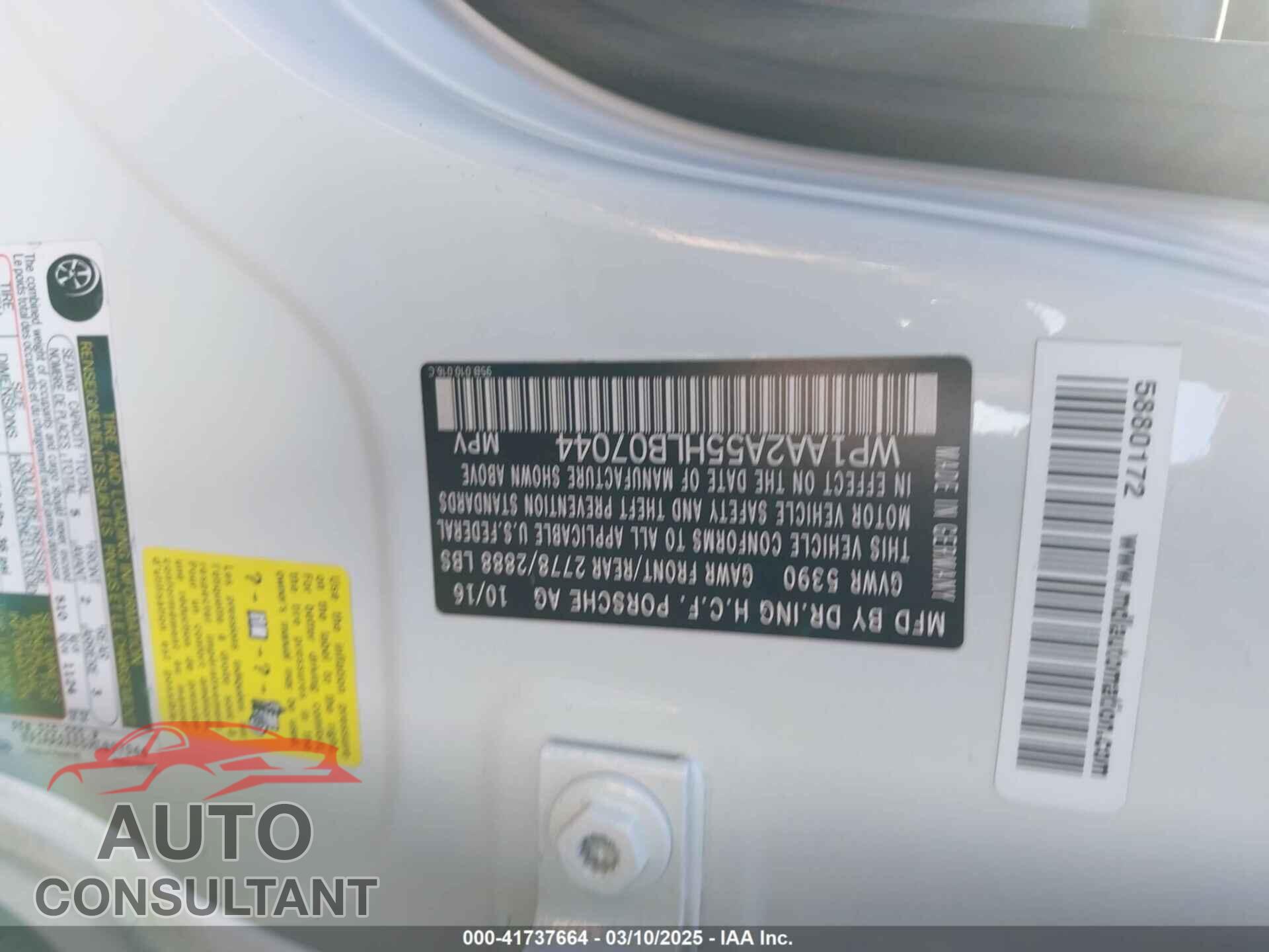 PORSCHE MACAN 2017 - WP1AA2A55HLB07044