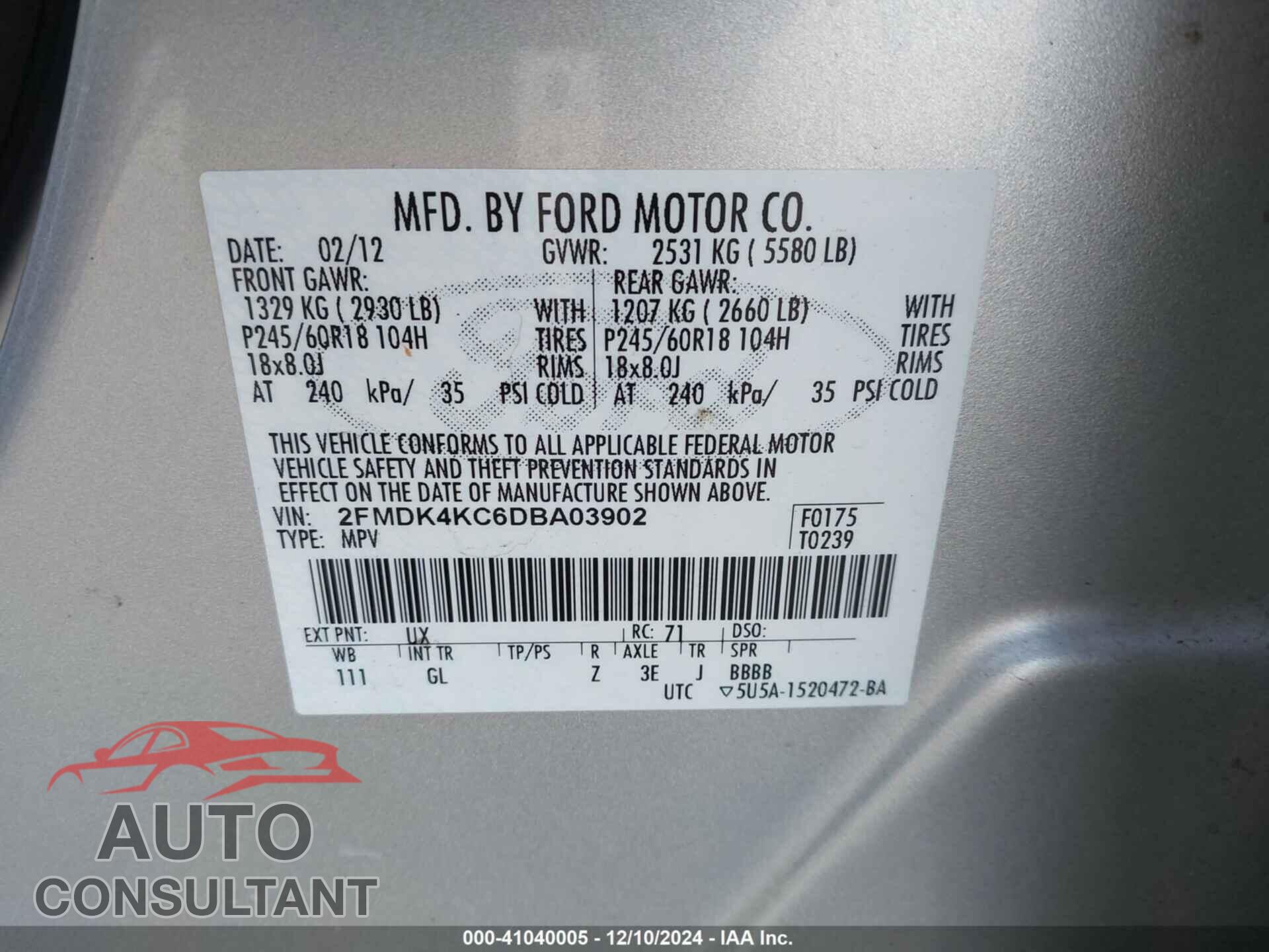 FORD EDGE 2013 - 2FMDK4KC6DBA03902