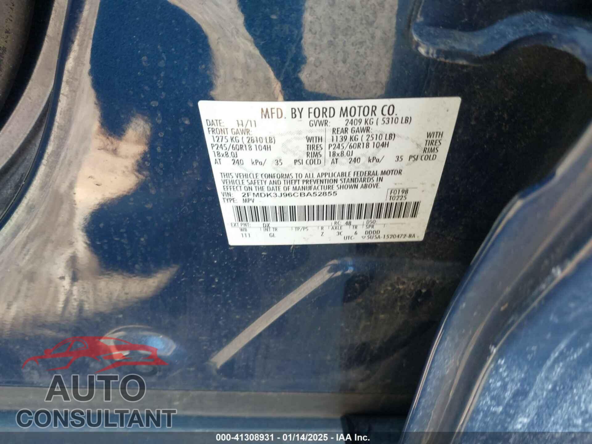 FORD EDGE 2012 - 2FMDK3J96CBA52855