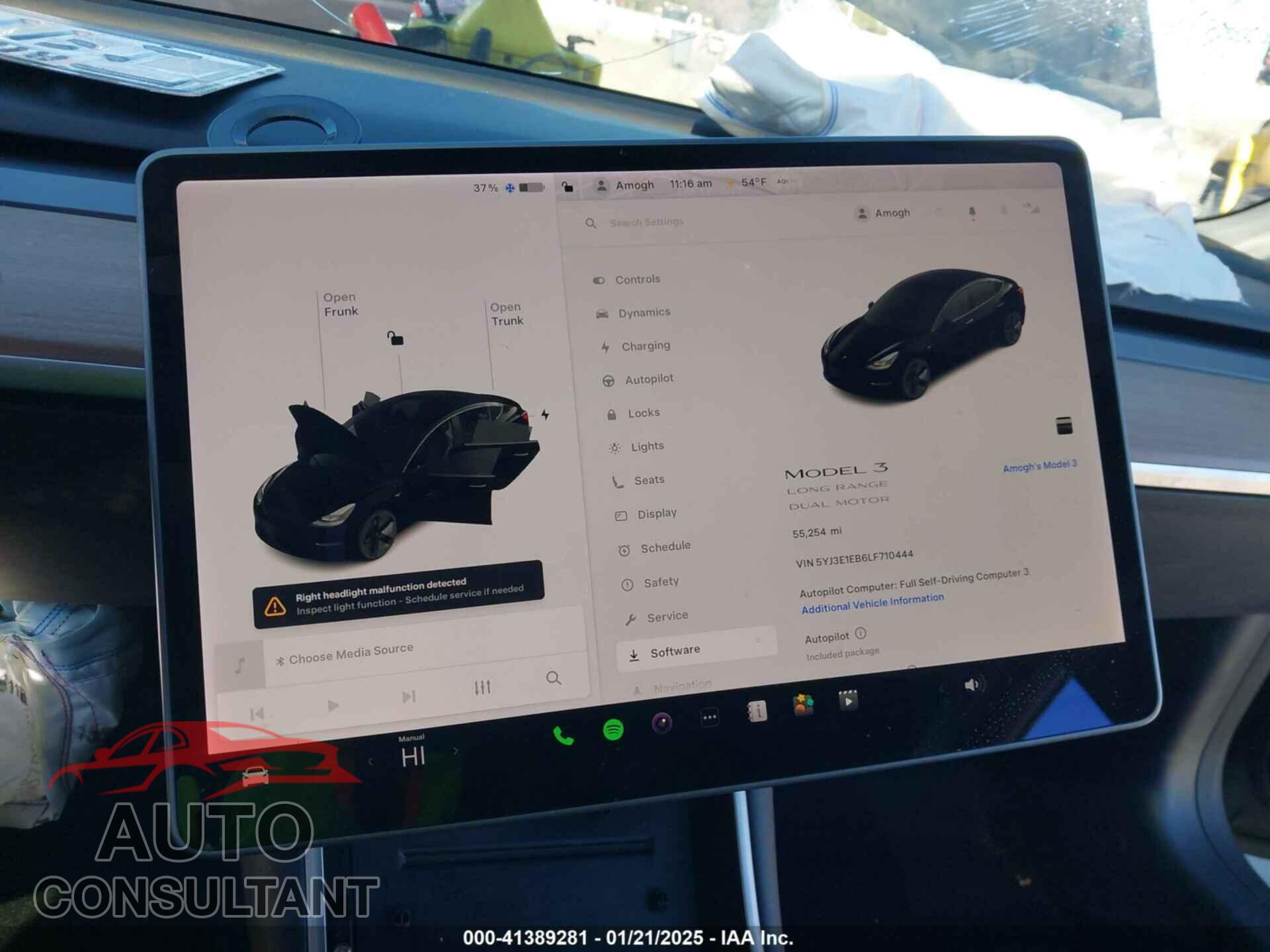 TESLA MODEL 3 2020 - 5YJ3E1EB6LF710444