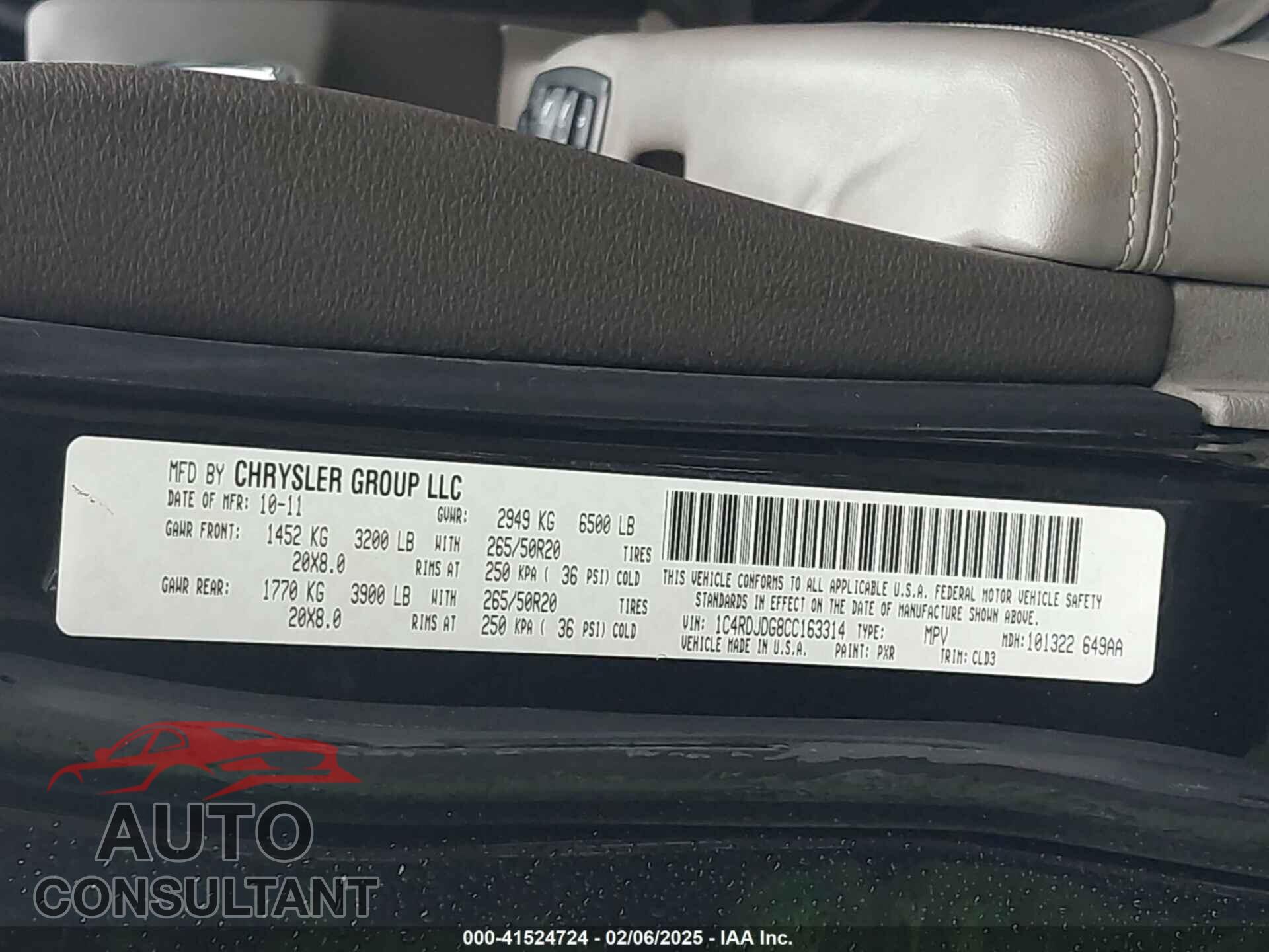 DODGE DURANGO 2012 - 1C4RDJDG8CC163314