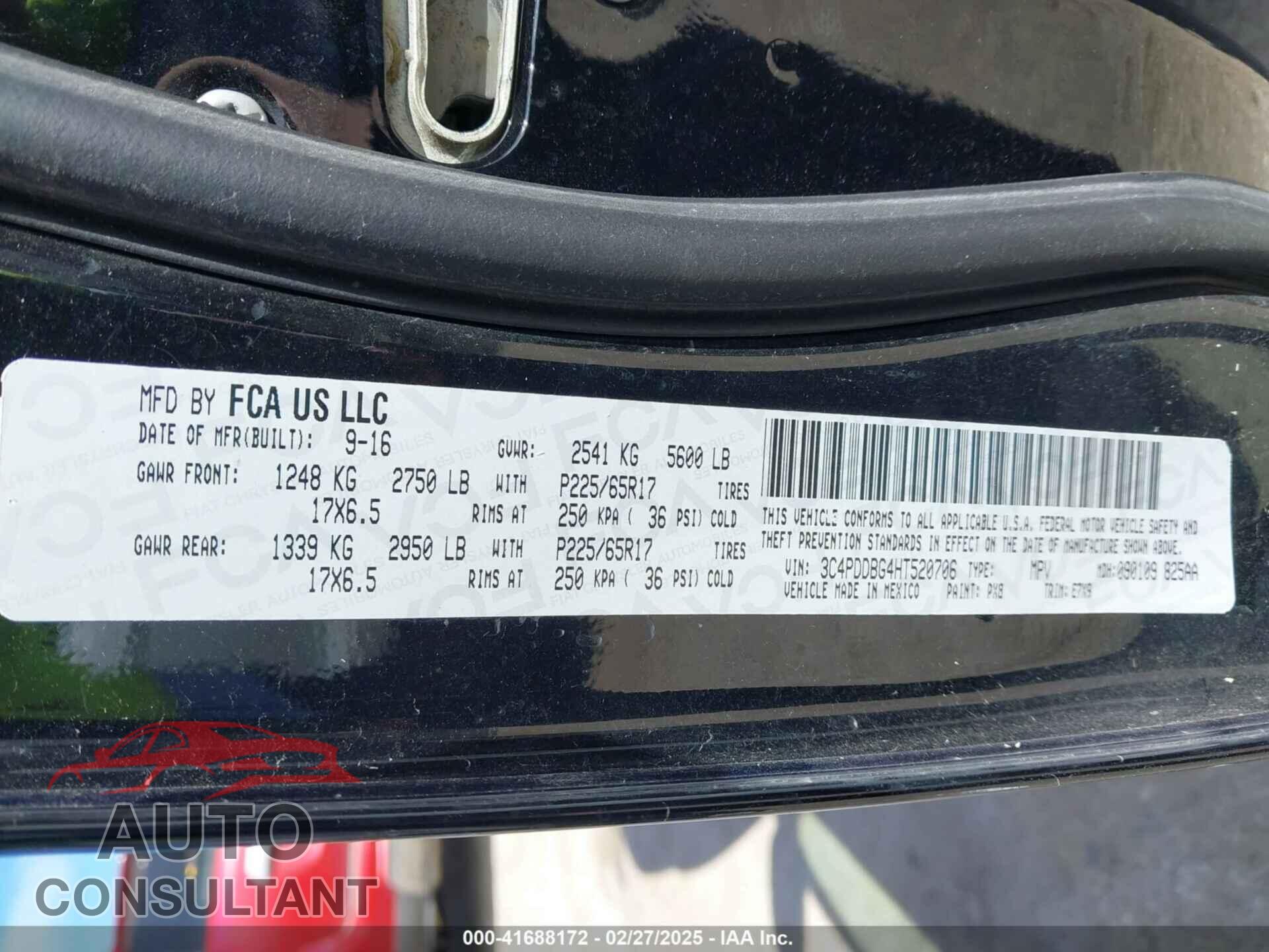 DODGE JOURNEY 2017 - 3C4PDDBG4HT520706