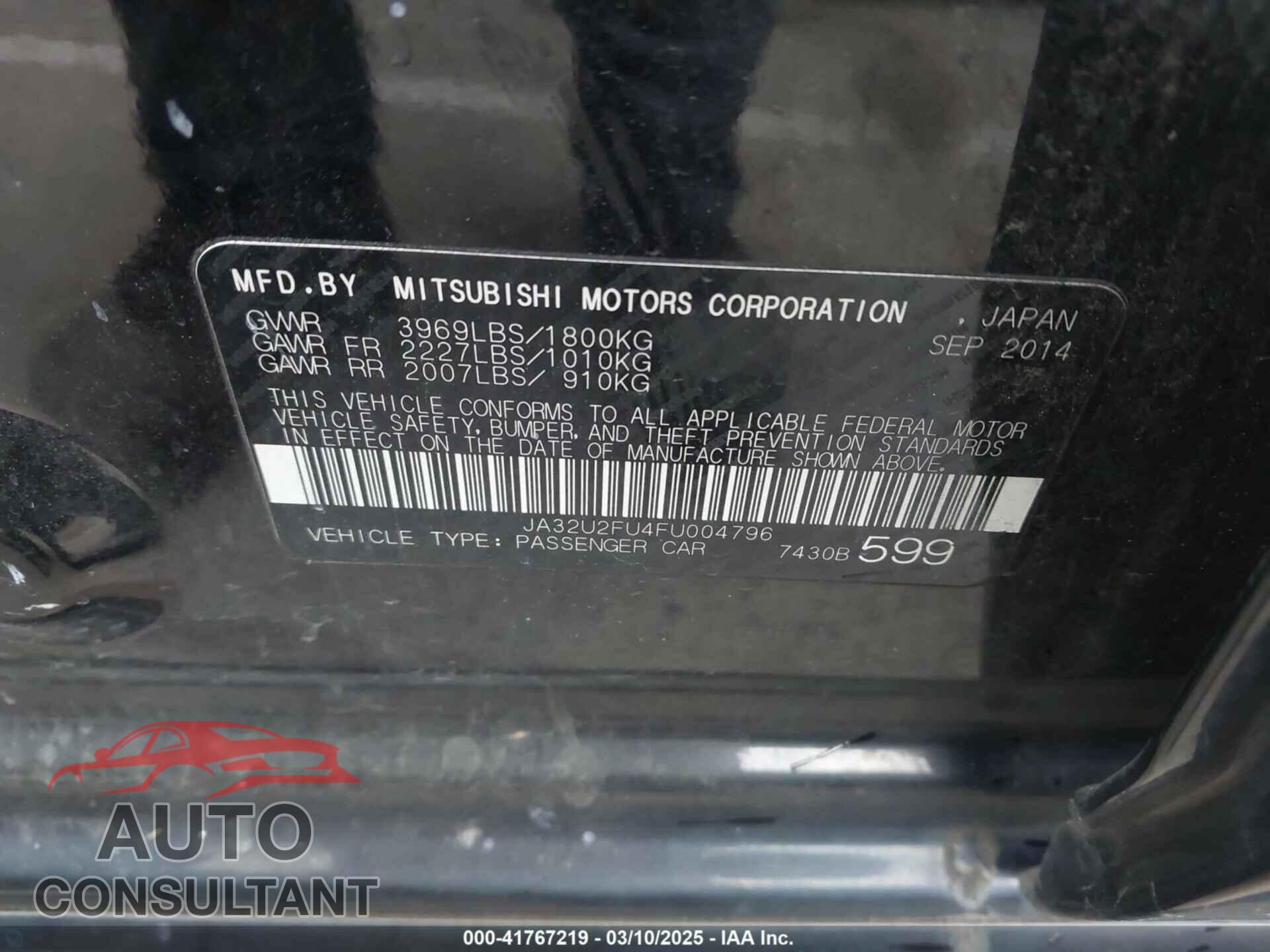 MITSUBISHI LANCER 2015 - JA32U2FU4FU004796