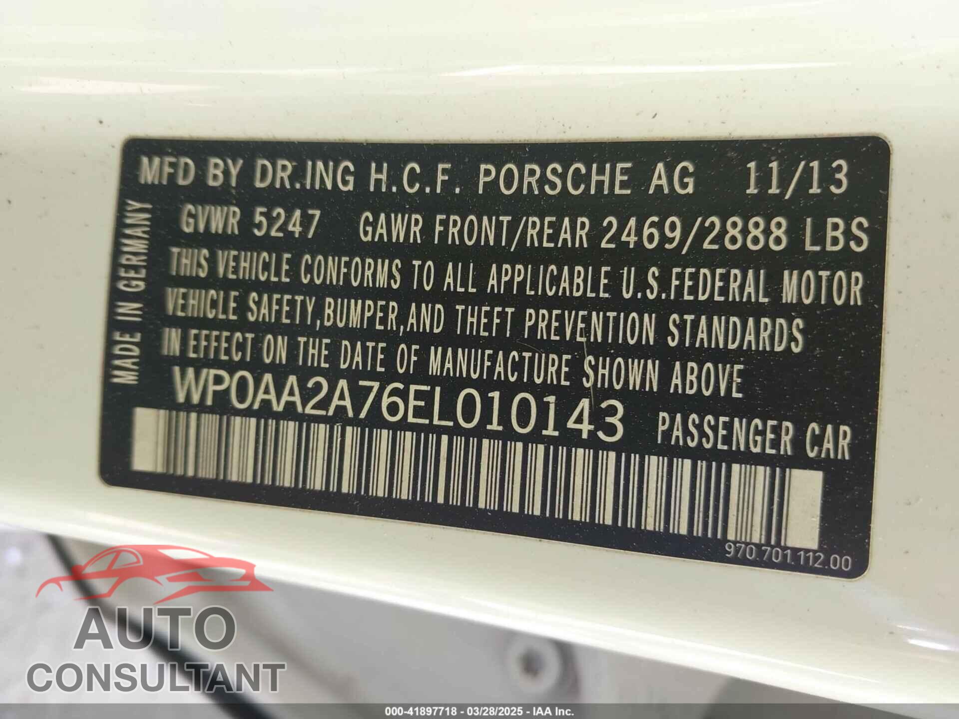 PORSCHE PANAMERA 2014 - WP0AA2A76EL010143